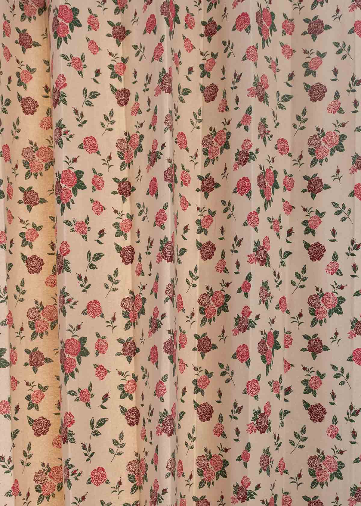 Wild Roses Printed Cotton Curtain - Rose