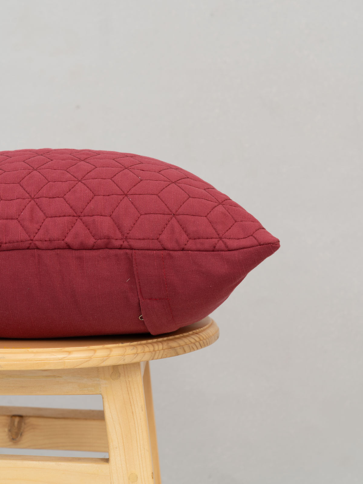 Quiltedsolid Cotton Cushion Cover - Wine Red