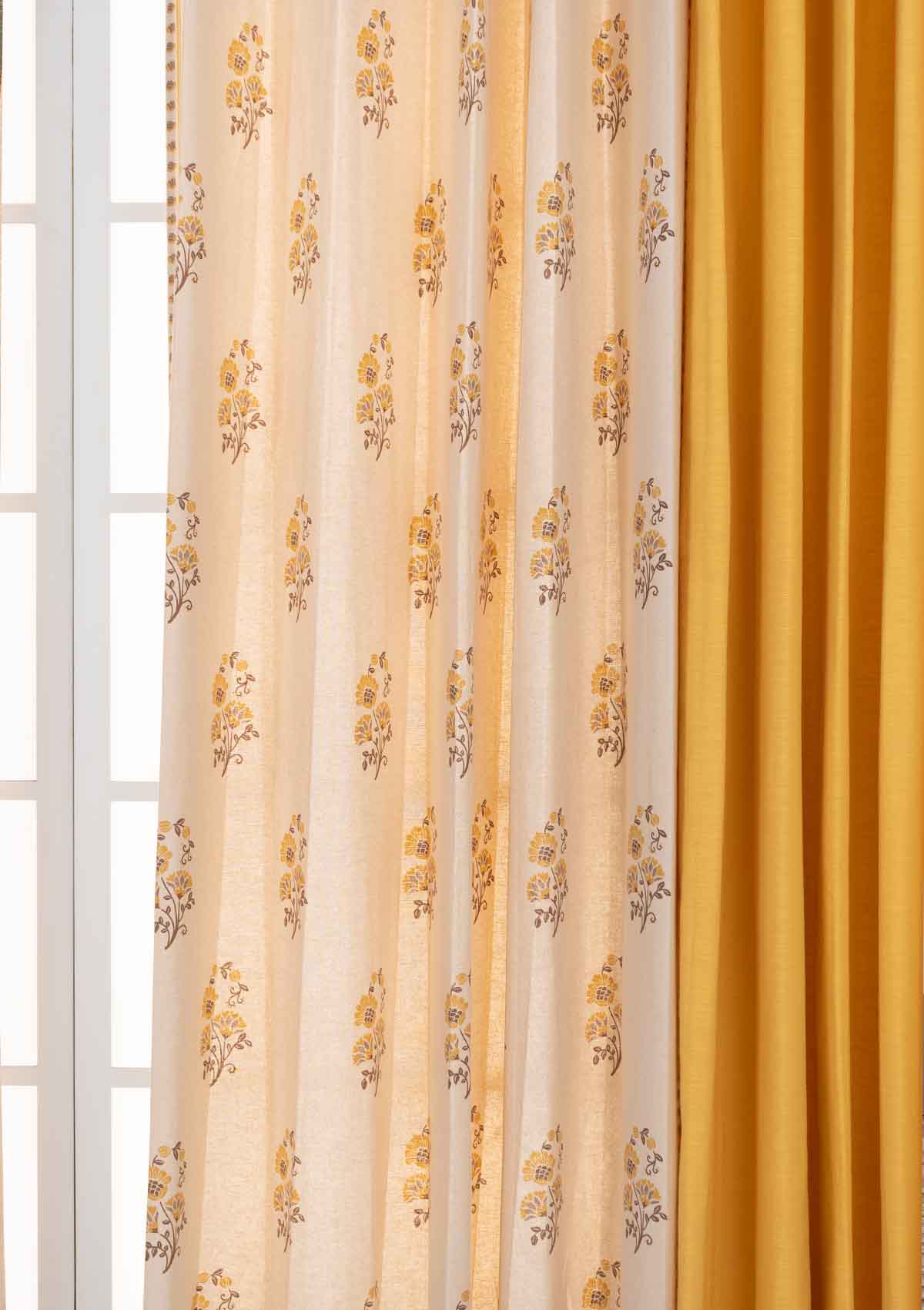 Indus with Mustard Set of 4 Combo Cotton Curtain - Mustard