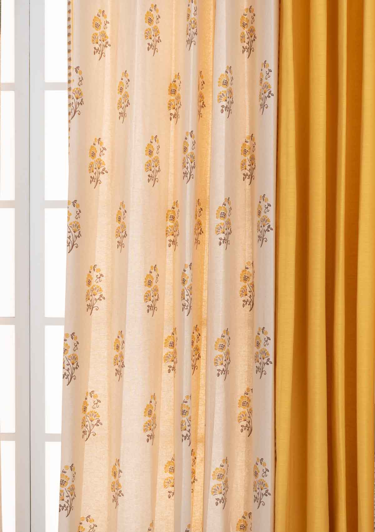 Indus with Mustard Set of 4 Combo Cotton Curtain  - Mustard