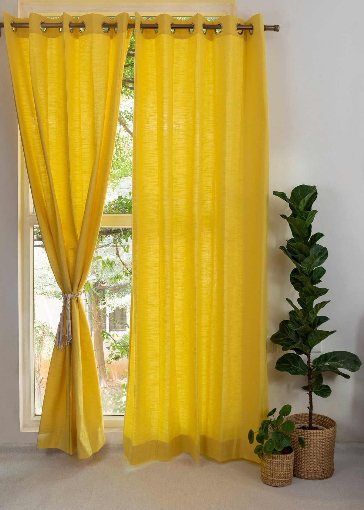 Solid Primrose yellow 100% cotton plain curtain for bedroom - Room darkening - Pack of 1