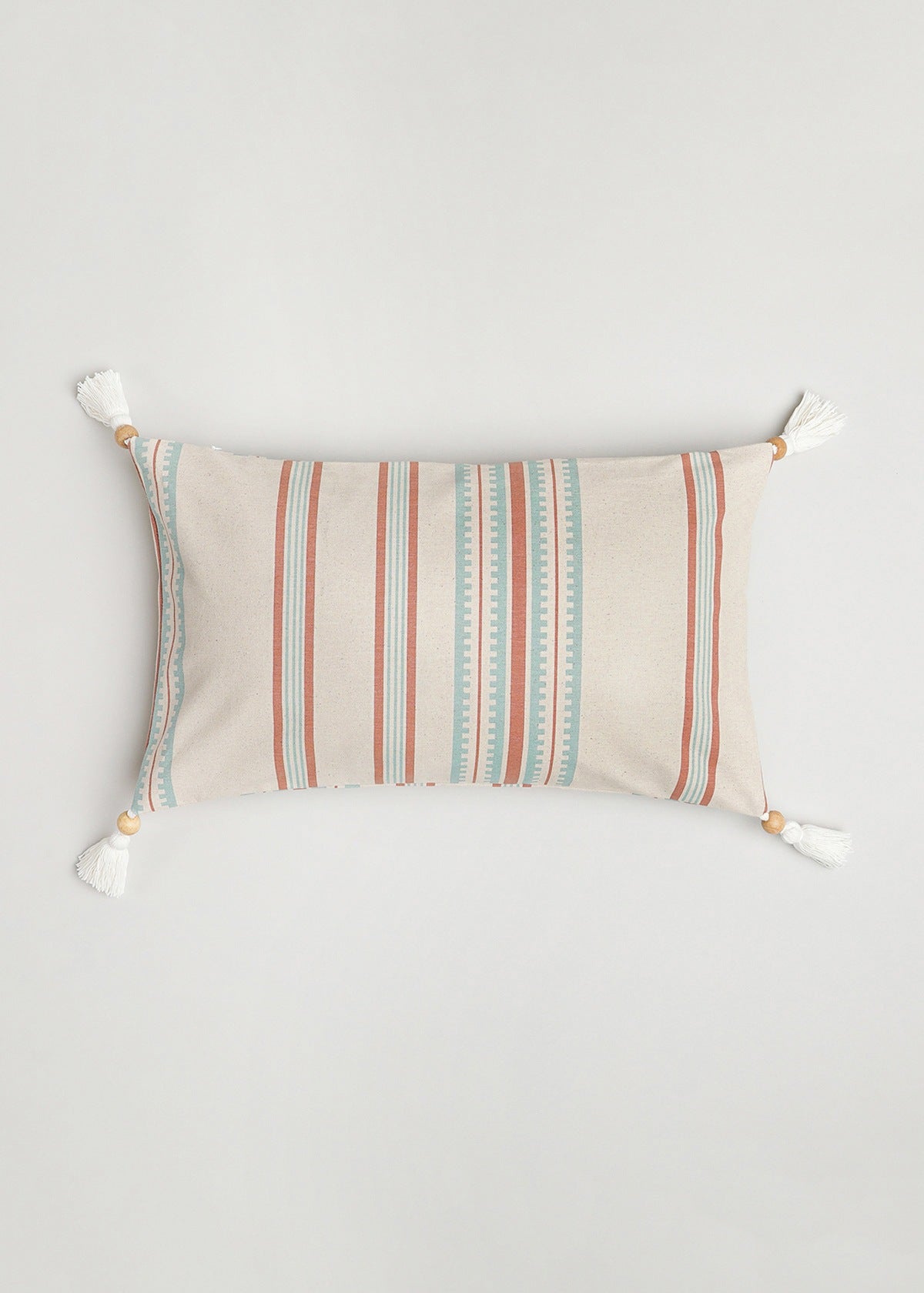 Roman Stripe Lumbar, Linen Solid 16" , Dahlia Rust 16" Set Of 3 Combo Cotton Cushion Cover - Rust And Beige