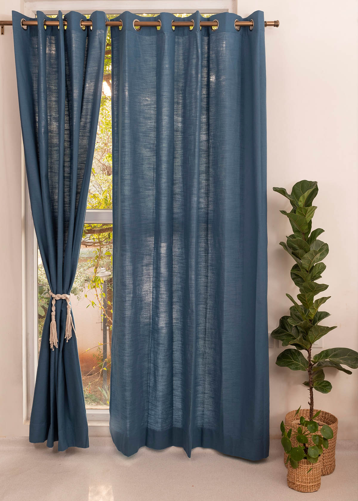 Blue Ruby with Royal blue Set Of 6 Combo Cotton Curtain  - Blue And White