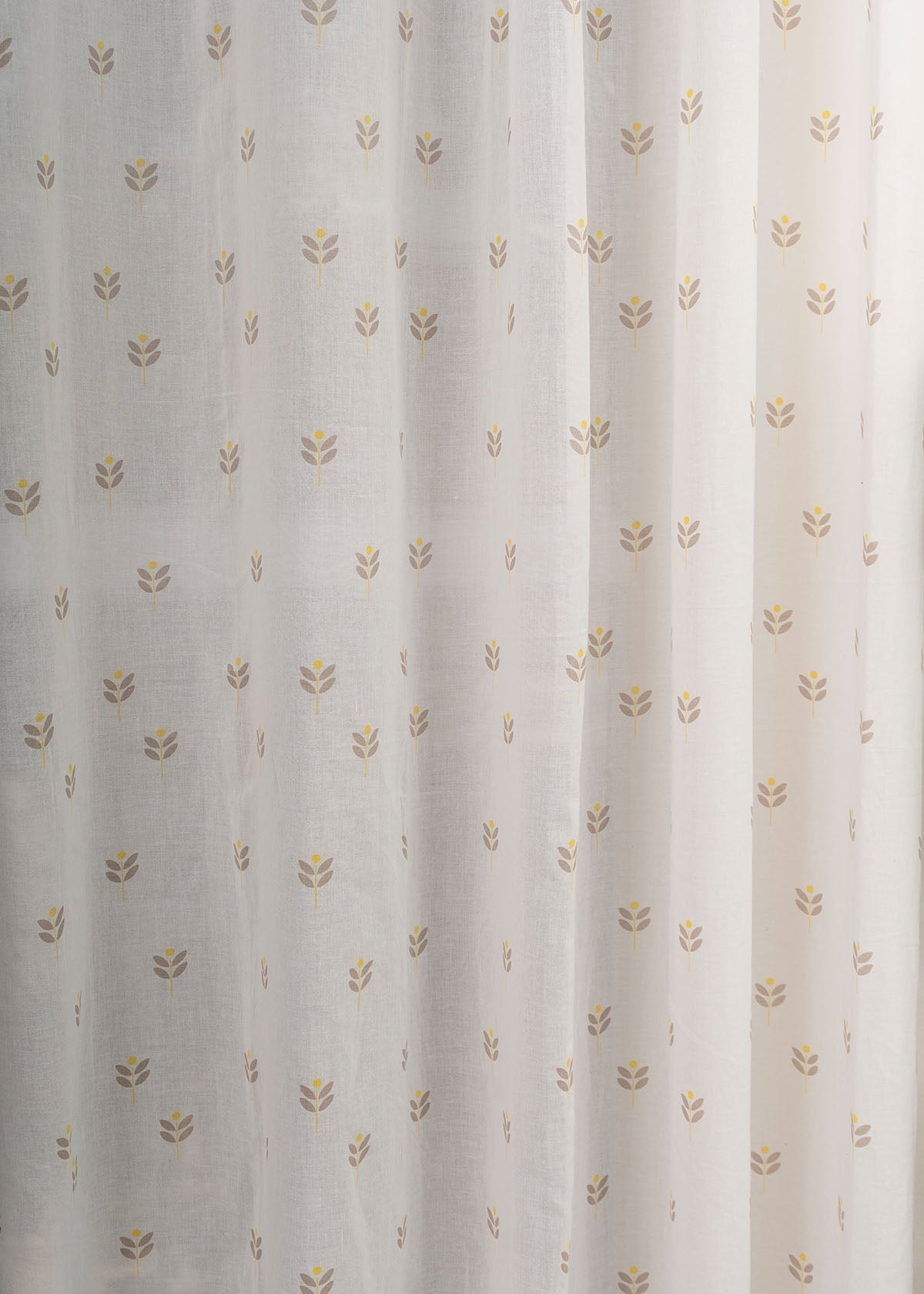 Sapling 100% Cotton Sheer floral curtain for Living room - Light filtering - Yellow - Single Piece