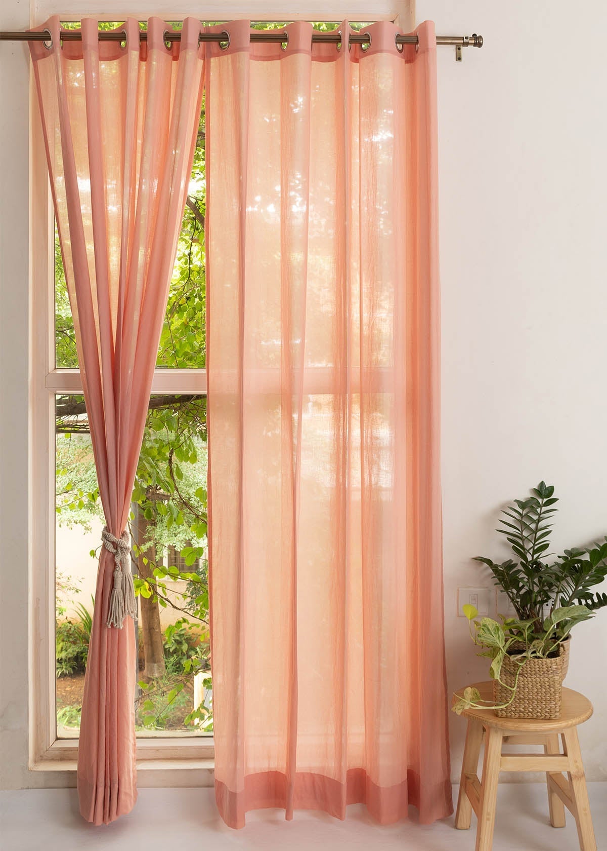 Clay Solid sheer Fabric - Rust