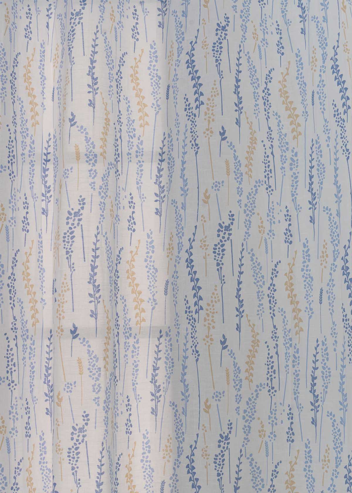 Grass fileds  100% cotton sheer floral curtain for living room -  Light filtering - Blue - Pack of 1