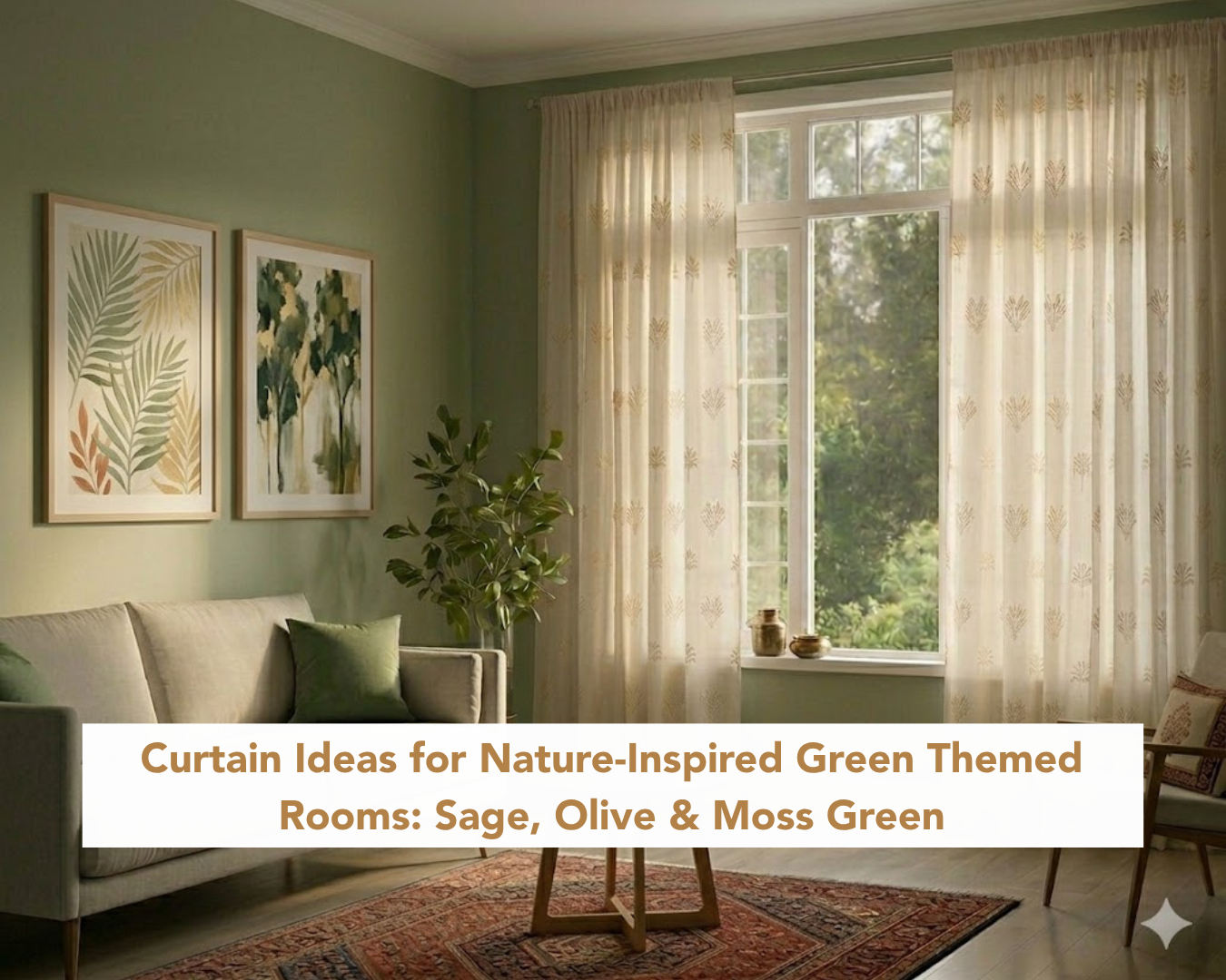 Curtain Ideas for Nature-Inspired Green Themed Rooms: Sage, Olive & Moss Green