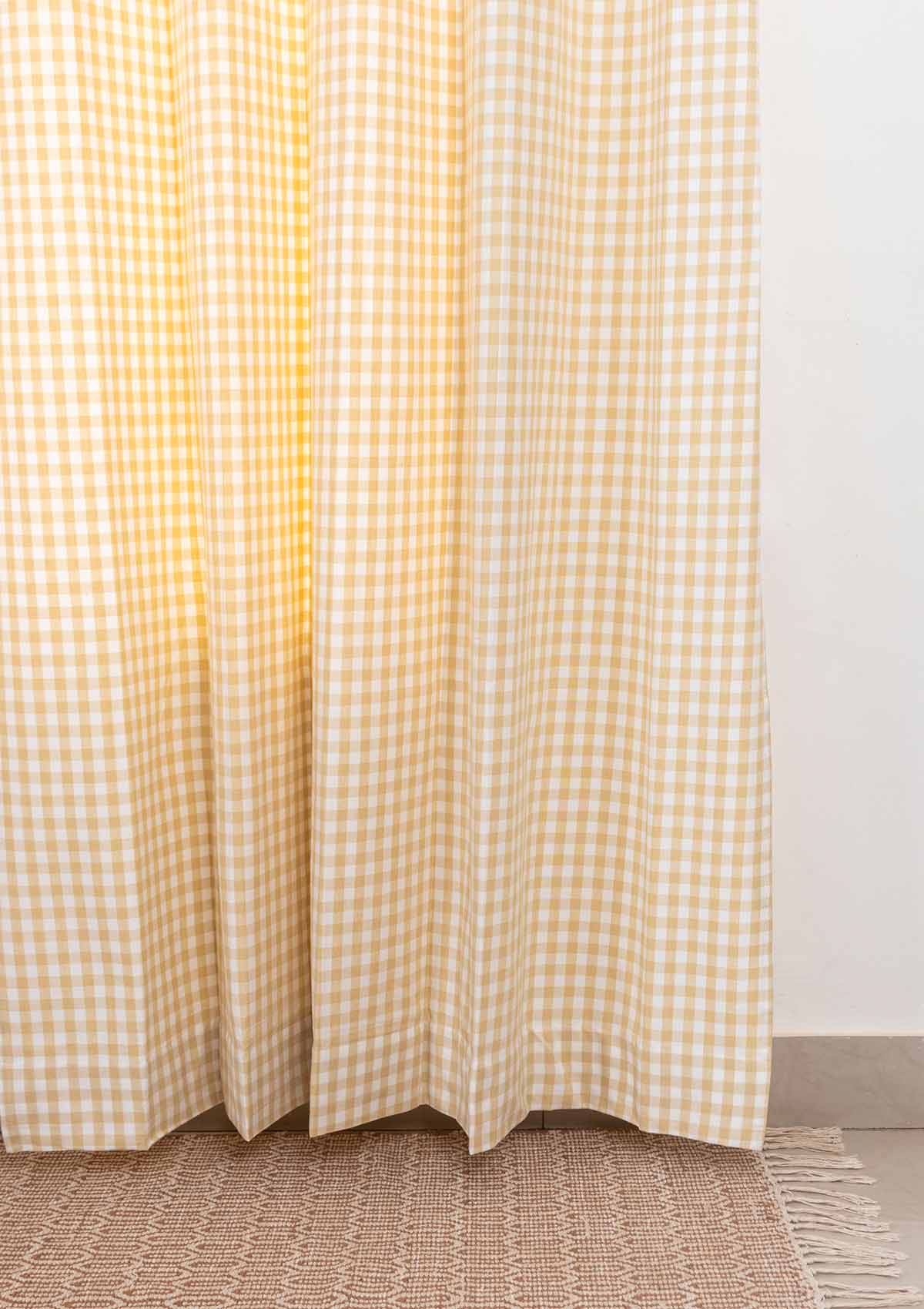 Gingham Woven 100% cotton geometric curtain for living room - Room darkening - Ivory - Pack of 1