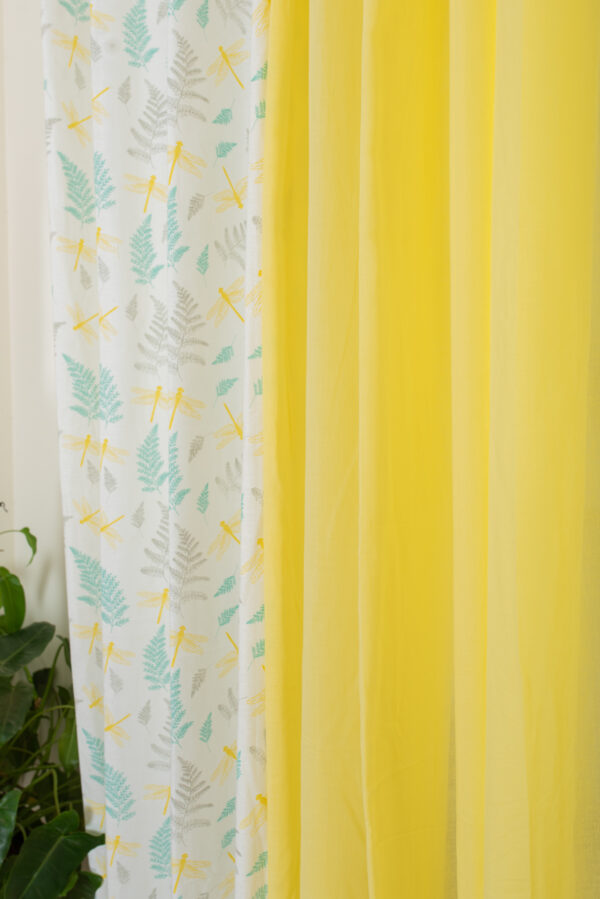 Winged Skies, Pale Banana Sheer Cotton Set Of 4 Combo Cotton Curtain - Yellow