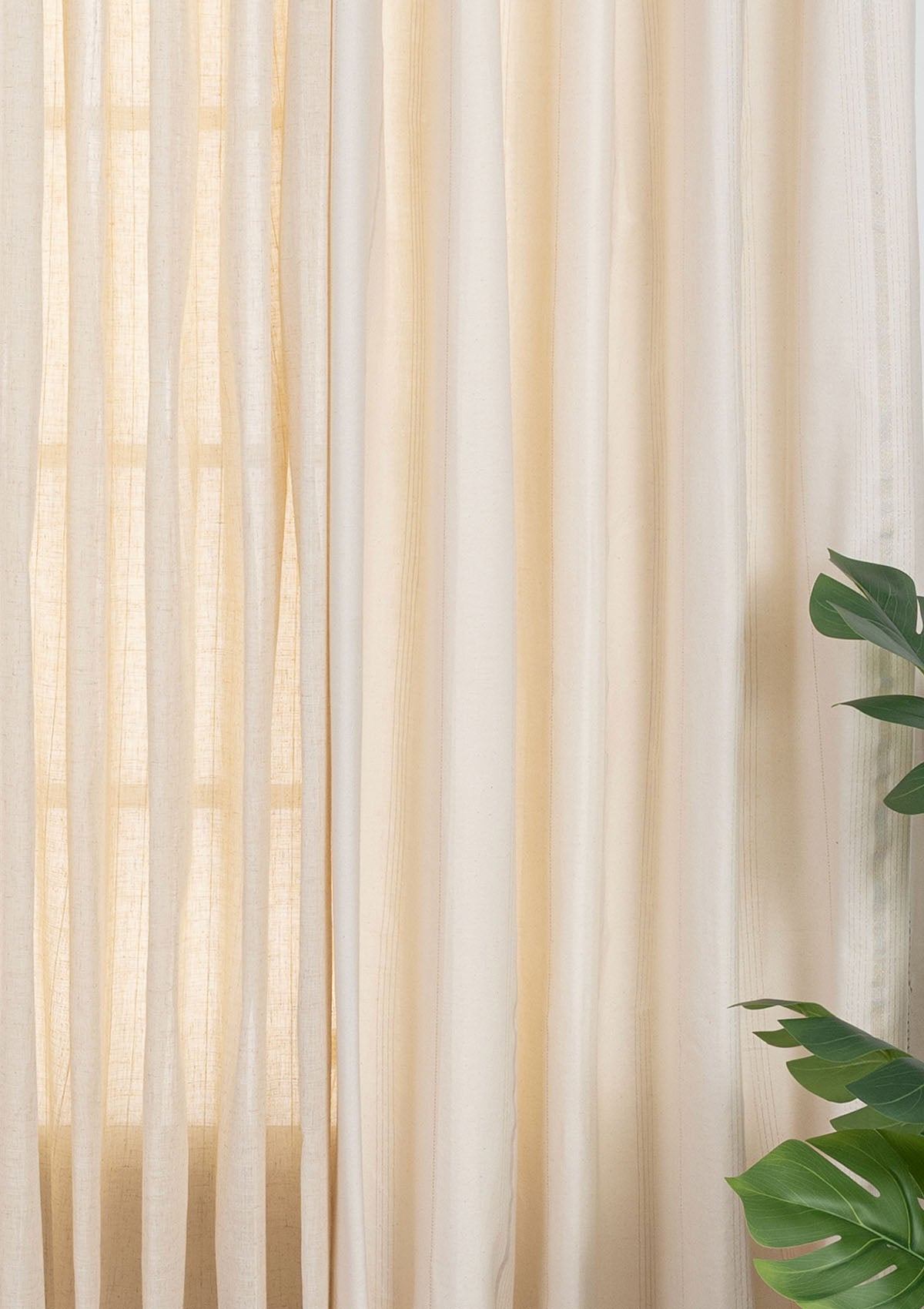 Daaram Textured Cotton Zari Blend Light Reduction & Husk Stripped Linen Textured Sheer Light Filtering | Gold & Beige | 100% Cotton for Living Room & Bedroom | Neutral | Combo Curtains | Pack of 4