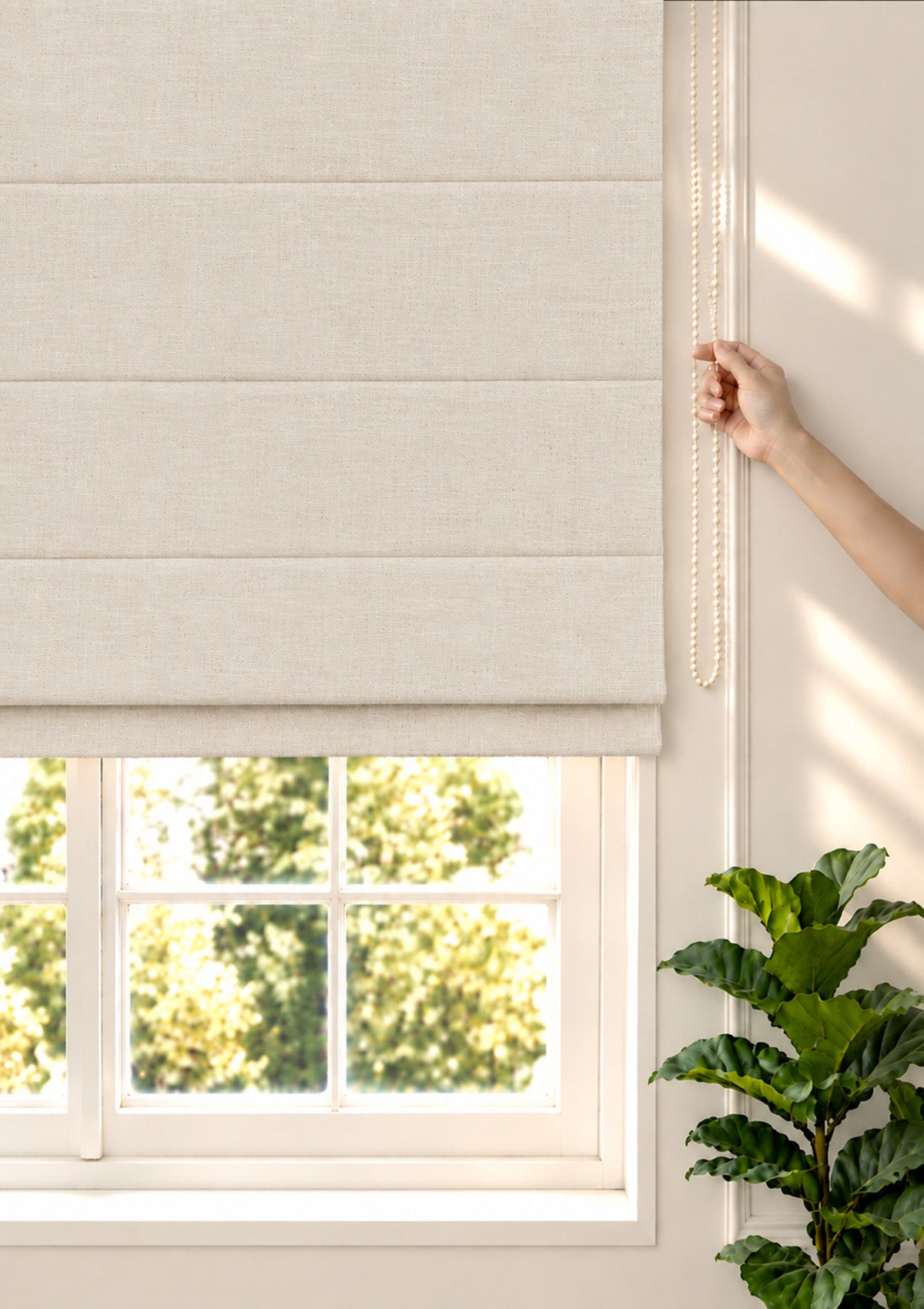 Almond Plain Beige Neutral Linen Cotton Blend Sheer Textured Blind For Livingroom / Bedroom | Light Filtering