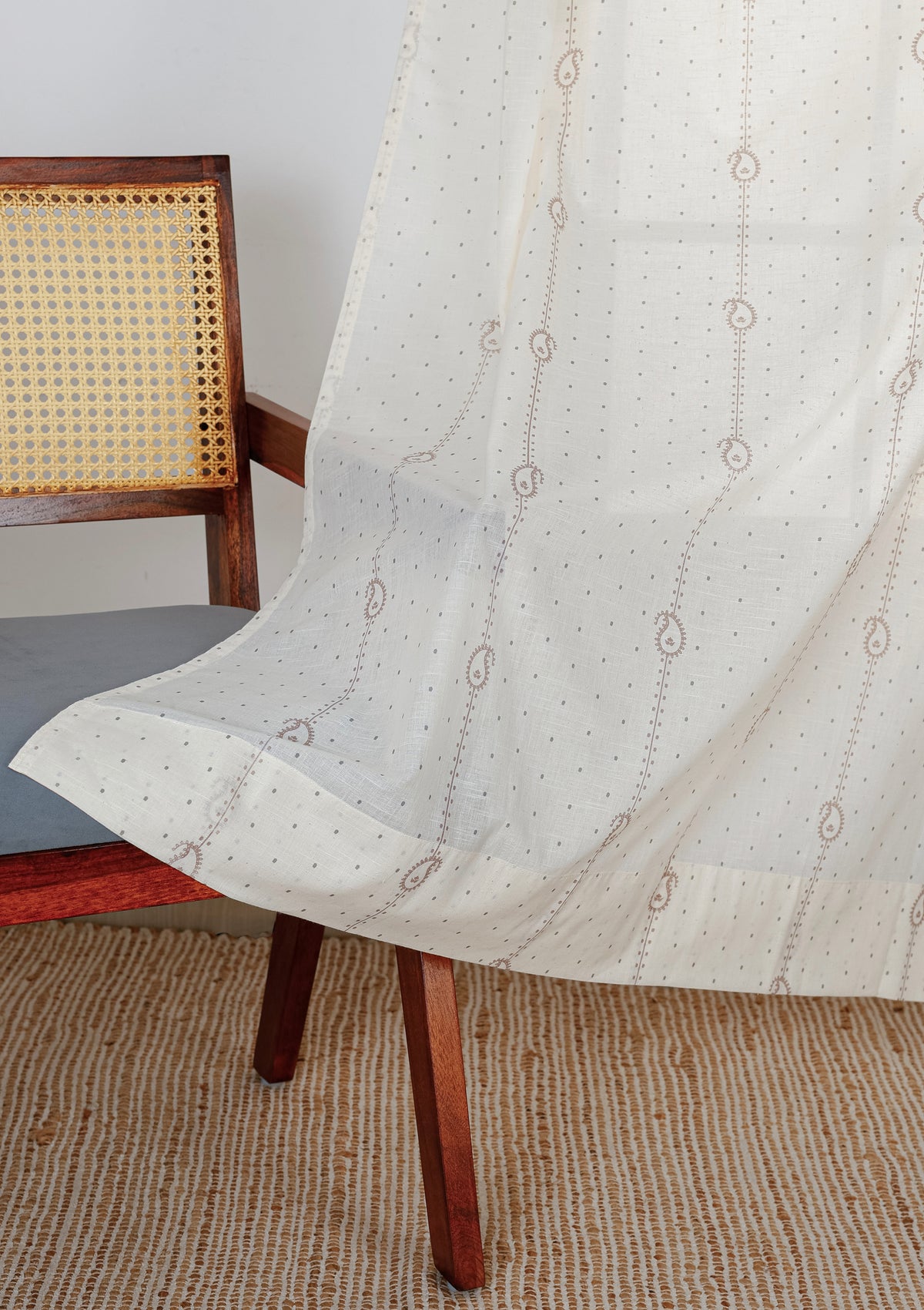 Ambi Brown & Grey Ethnic 100% Cotton Sheer Printed Curtain For Livingroom / Bedroom | Light Filtering | Single Piece