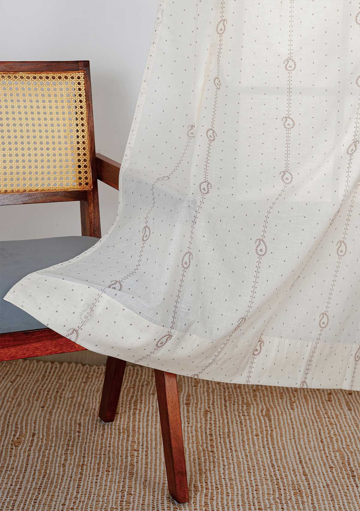Ambi Brown & Grey Ethnic 100% Cotton Sheer Printed Curtain For Livingroom / Bedroom | Light Filtering | Single Piece