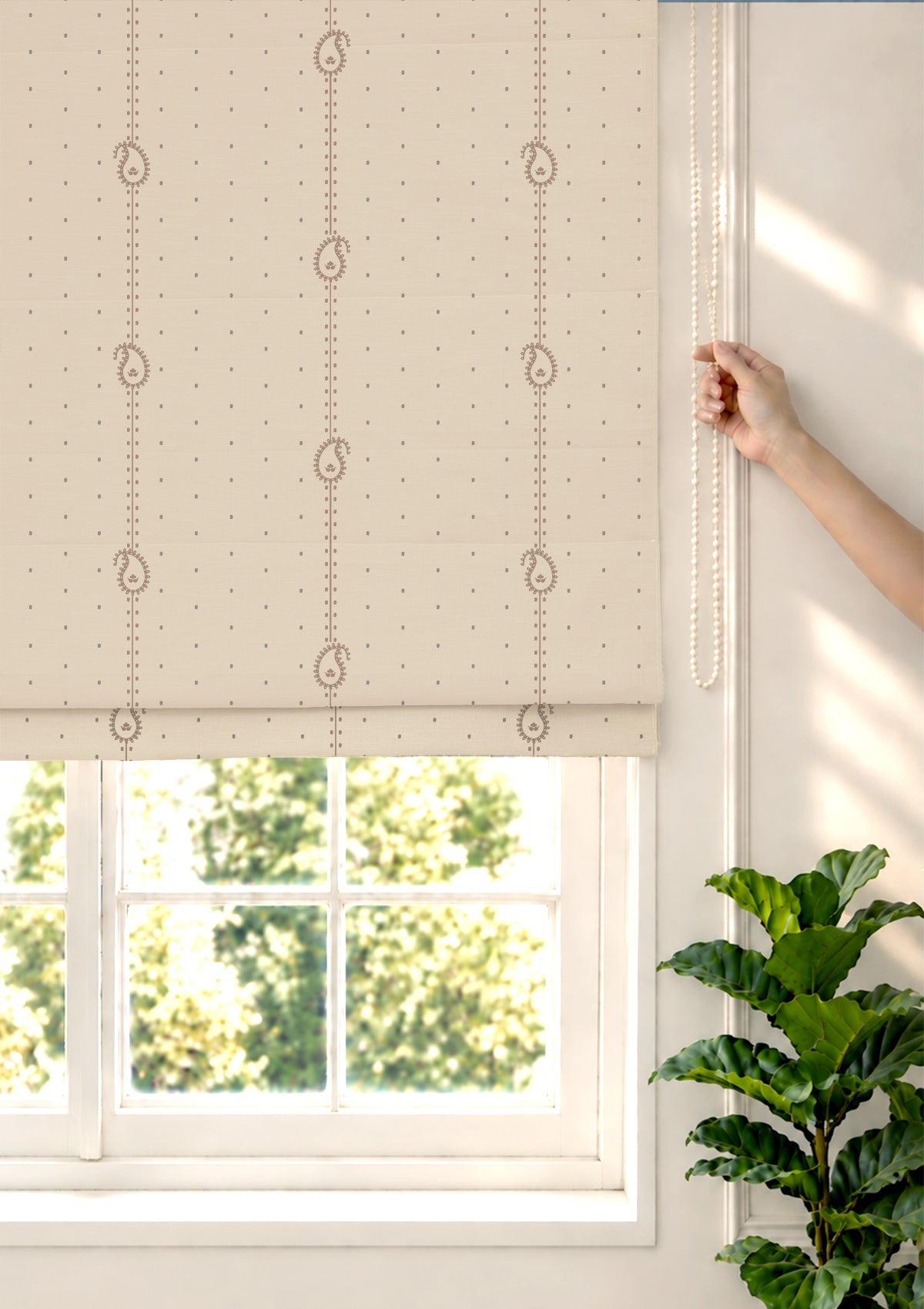 Ambi Brown & Grey Ethnic 100% Cotton Sheer Printed Blind For Livingroom / Bedroom | Light Filtering