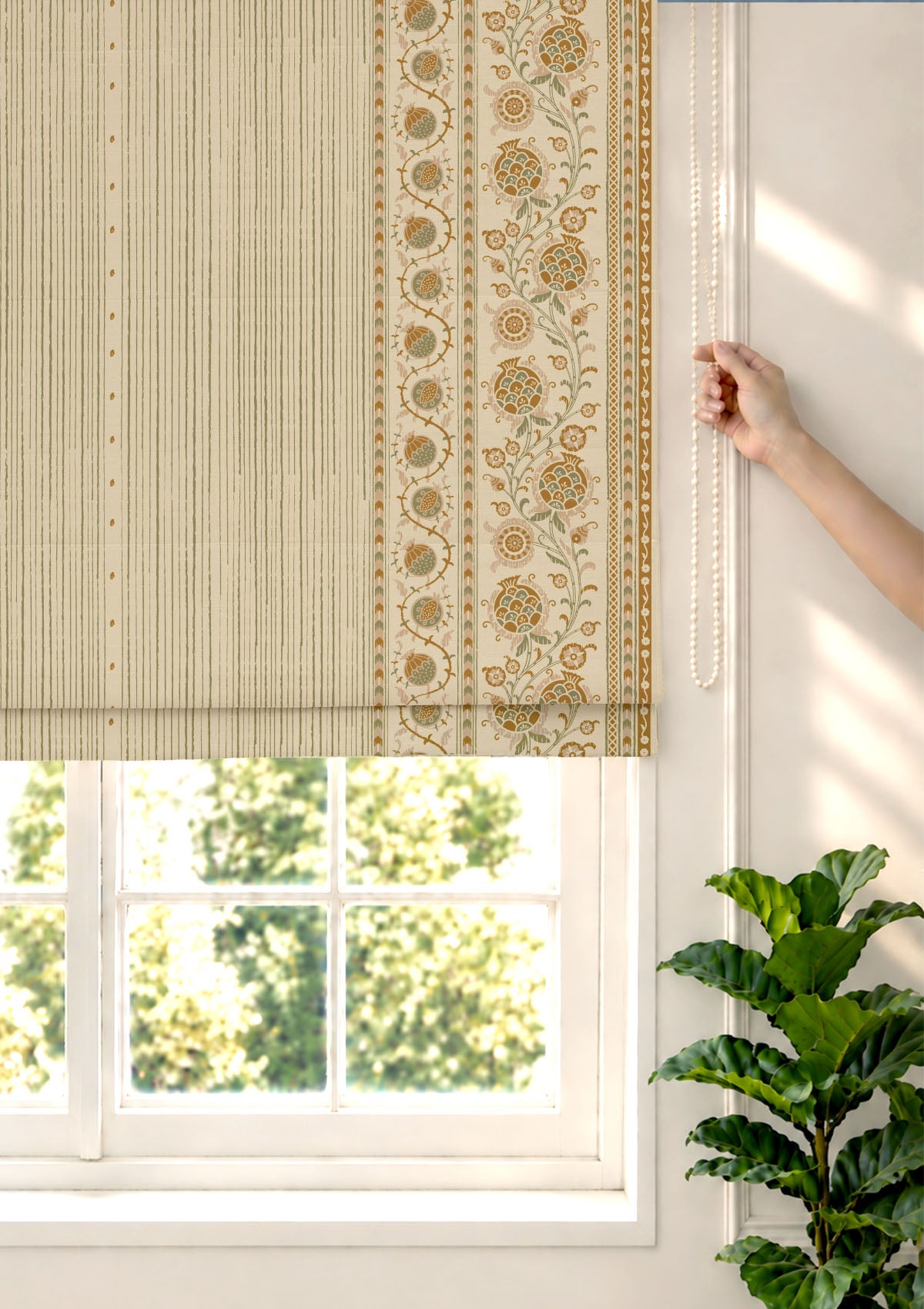 Anora Green Ethnic 100% Cotton Printed Blind For Livingroom / Bedroom | Light Reduction