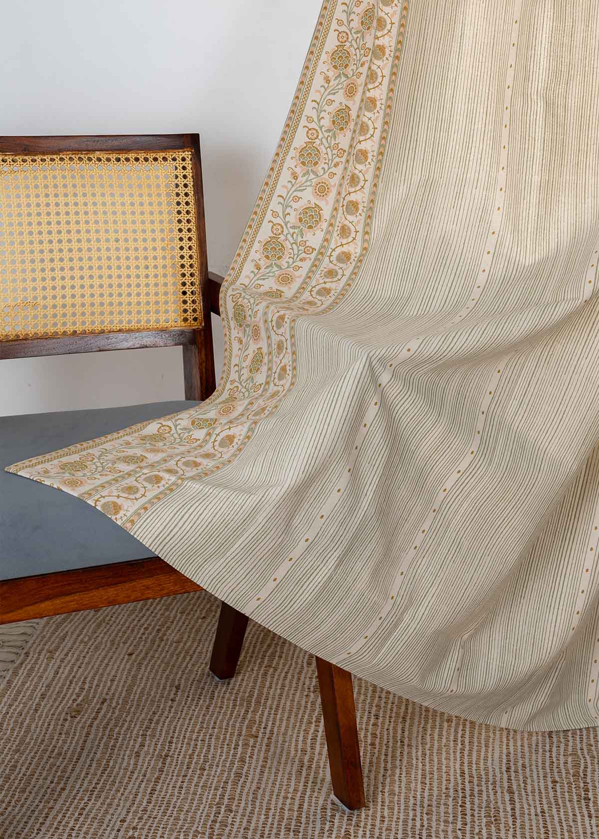 Anora Green Ethnic 100% Cotton Printed Curtain For Livingroom / Bedroom | Light Reduction | Single Piece