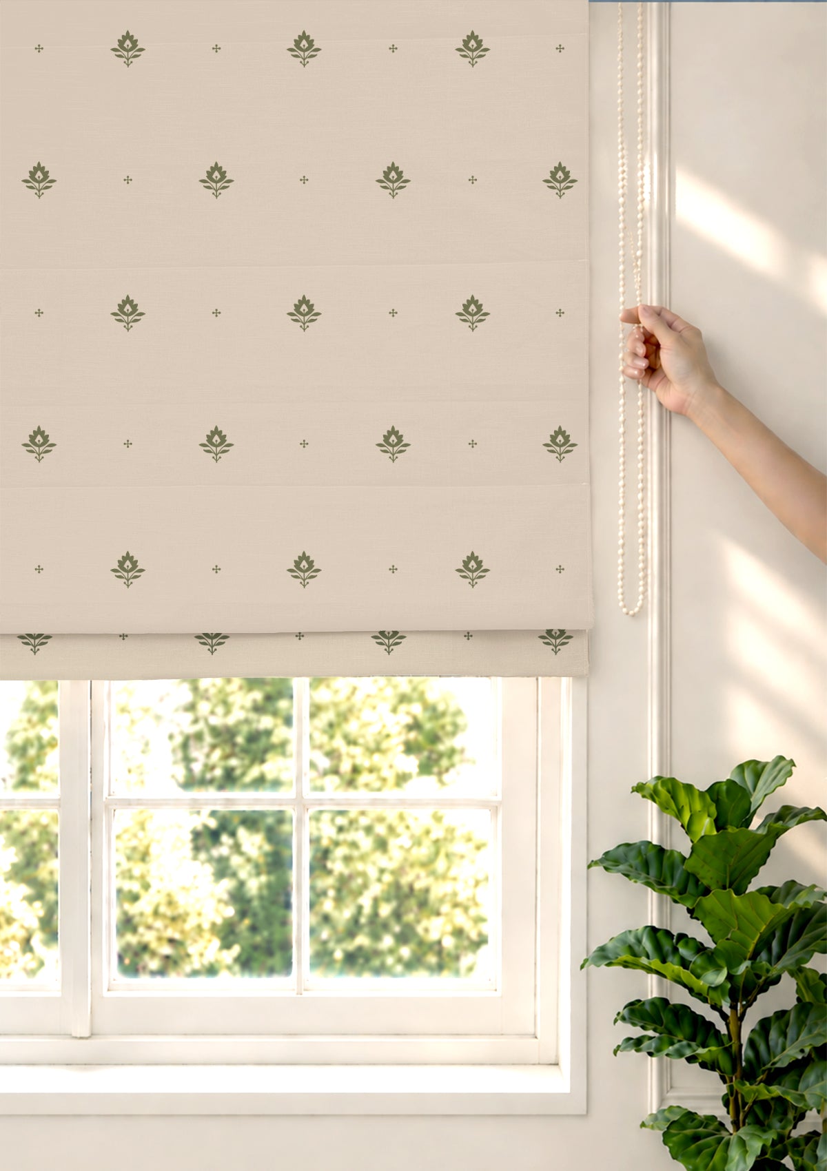 Cava Pepper Green Minimal 100% Cotton Sheer Printed Blind For Livingroom / Bedroom | Light Filtering
