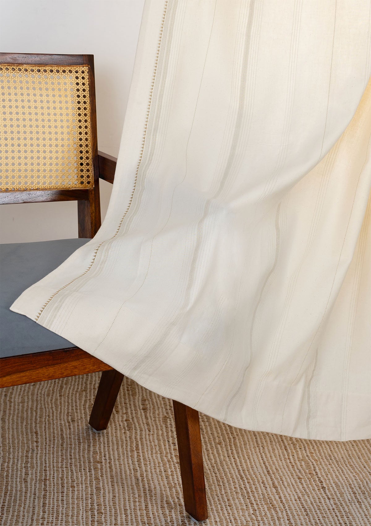 Daaram Gold & Beige Neutral Cotton Zari Blend Textured Curtain For Livingroom / Bedroom | Light Reduction | Single Piece