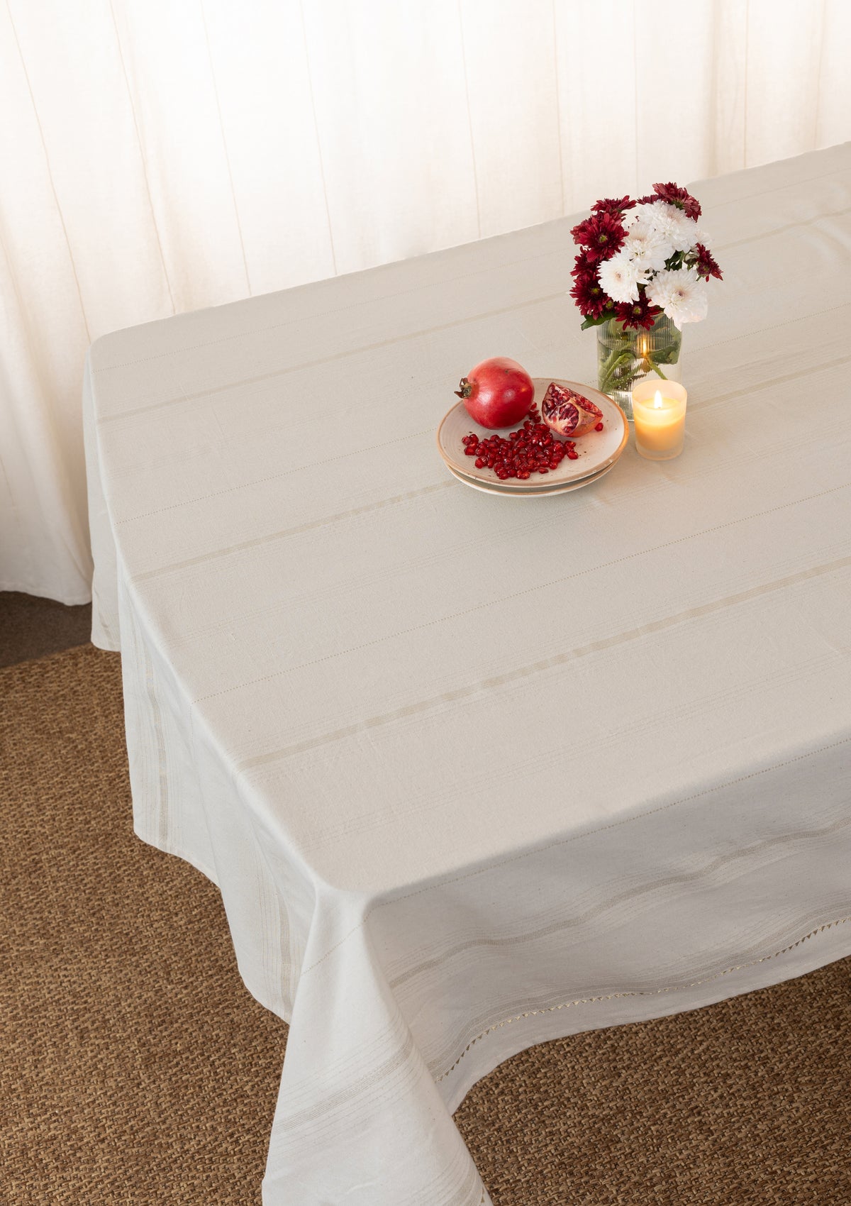Daaram Beige Woven 100% Cotton Printed Table Cloth