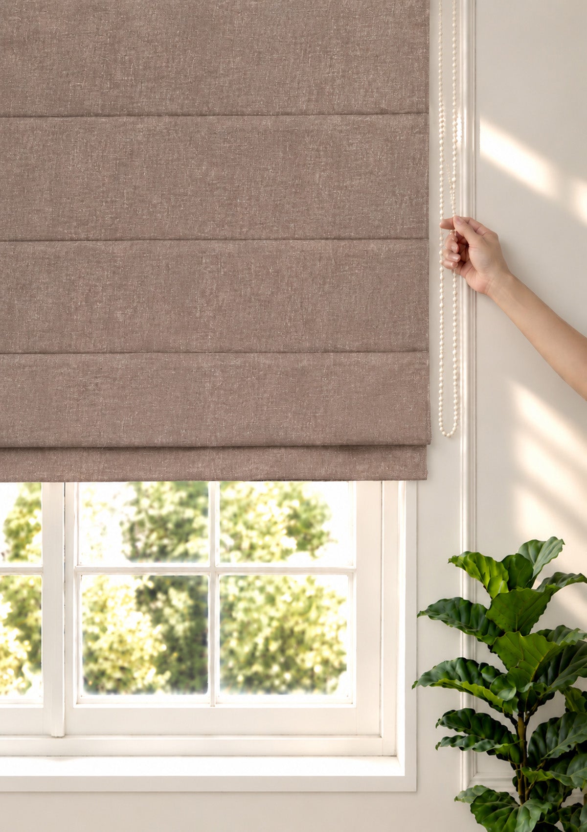 Fig Brown Solid Linen Cotton Blend Textured Blind For Livingroom / Bedroom | Room Darkening