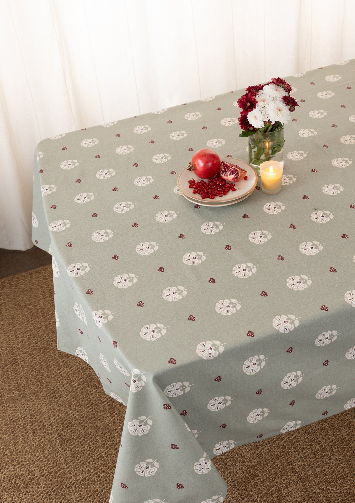 Gulnaar Green 100% Cotton Printed Table Cloth