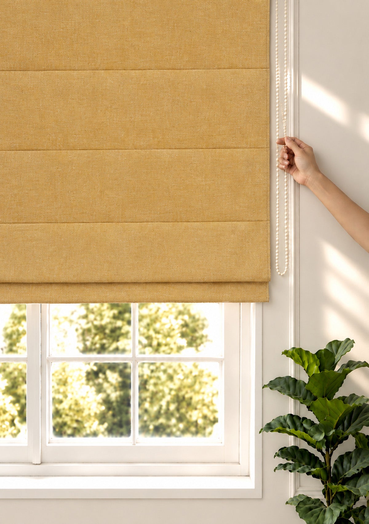 Honey Yellow Mustard Solid Linen Cotton Blend Textured Blind For Livingroom / Bedroom | Room Darkening
