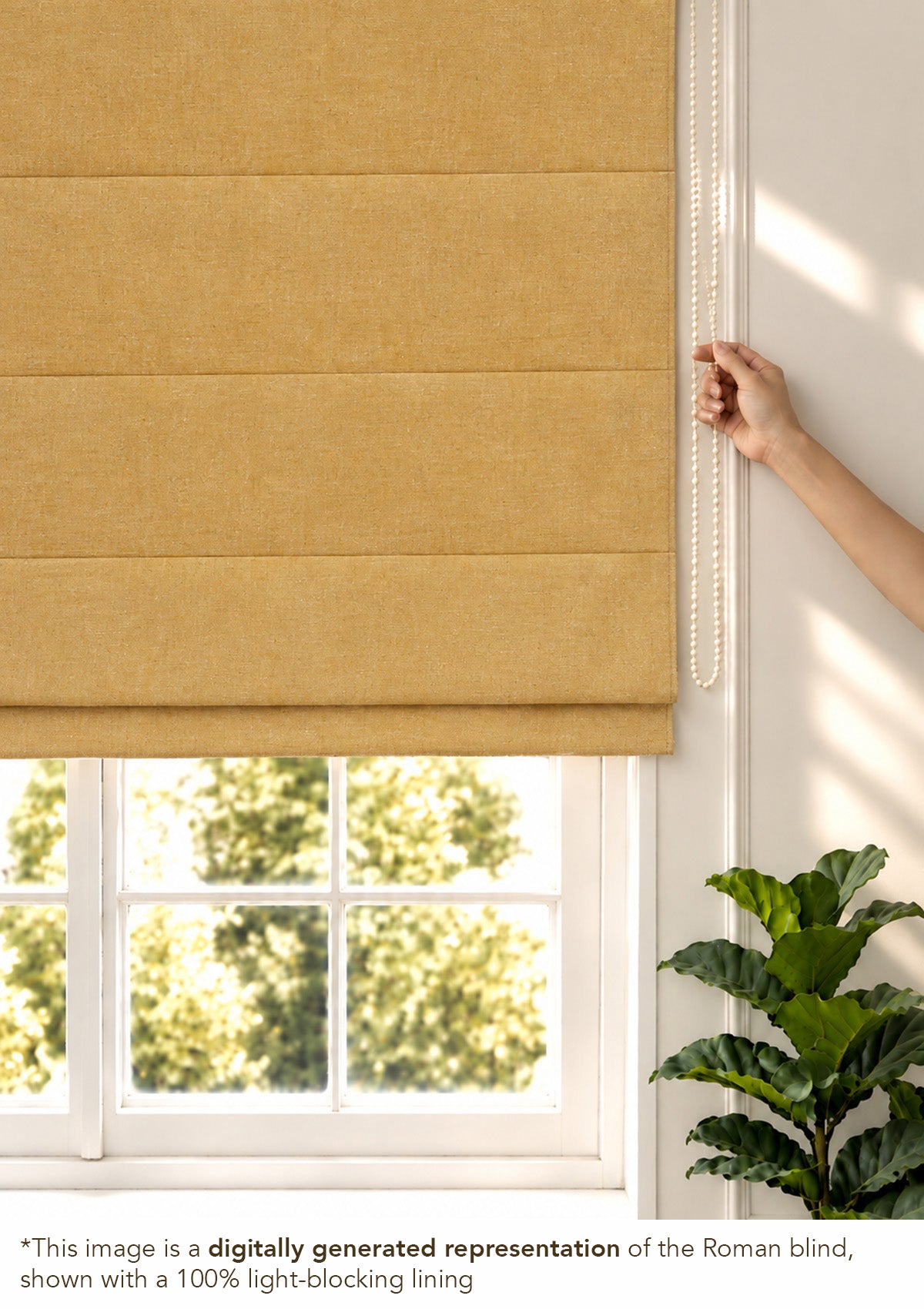 Honey Yellow Mustard Solid Linen Cotton Blend Textured Blind For Livingroom / Bedroom | Room Darkening