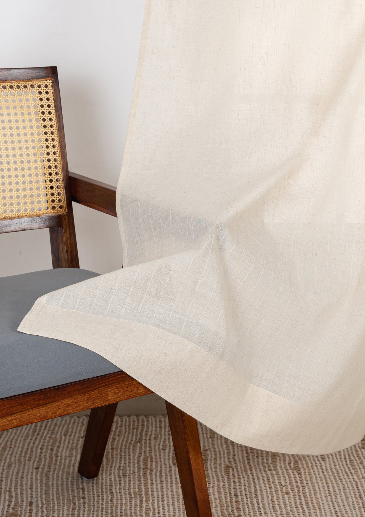 Husk Stripped Beige Neutral Linen Cotton Blend Sheer Textured Curtain For Livingroom / Bedroom | Light Filtering | Single Piece