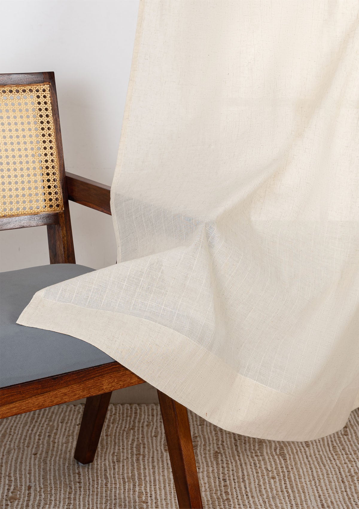 Husk Stripped Beige Neutral Linen Cotton Blend Sheer Textured Curtain For Livingroom / Bedroom | Light Filtering | Single Piece
