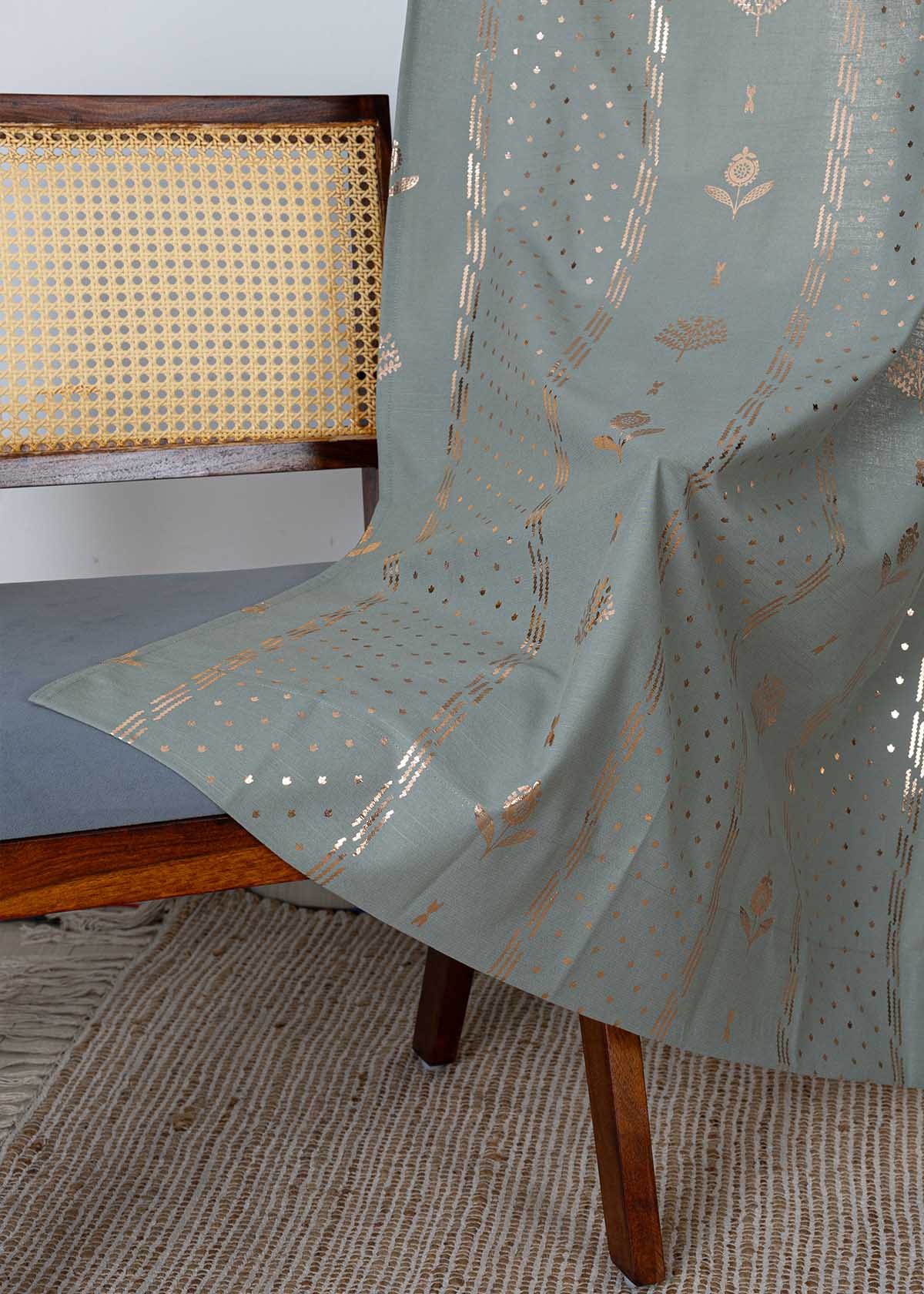 Iniya Green & Copper Ethnic 100% Cotton Copper Printed Curtain For Livingroom / Bedroom | Room Darkening | Single Piece