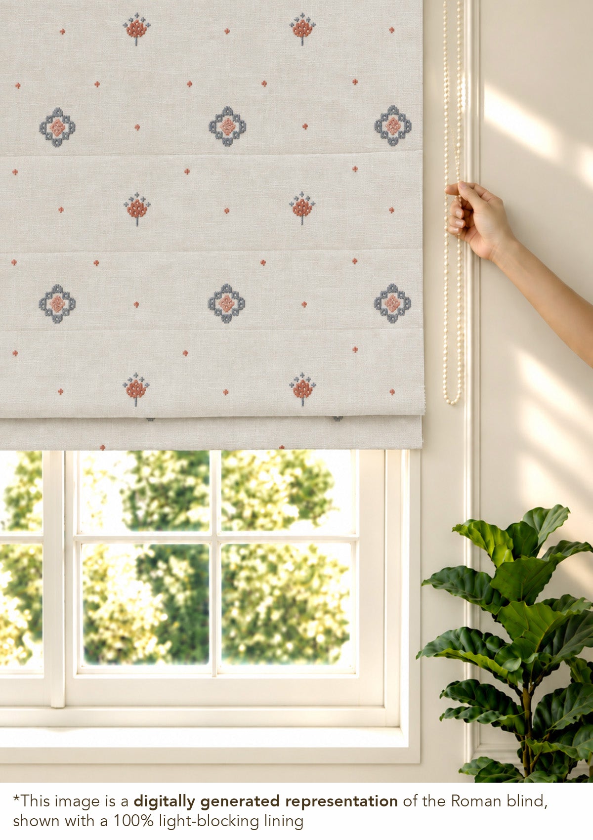 Ira Pink & Blue Ethnic 100% Cotton Sheer Embroidered Blind For Livingroom / Bedroom | Light Filtering