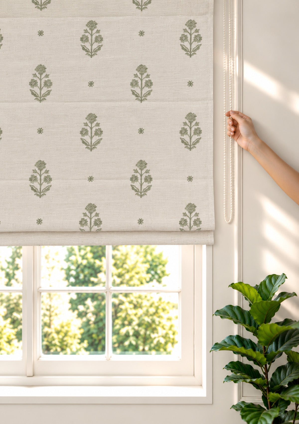 Juhi Green Floral 100% Cotton Embroidered Blind For Livingroom / Bedroom | Light Reduction