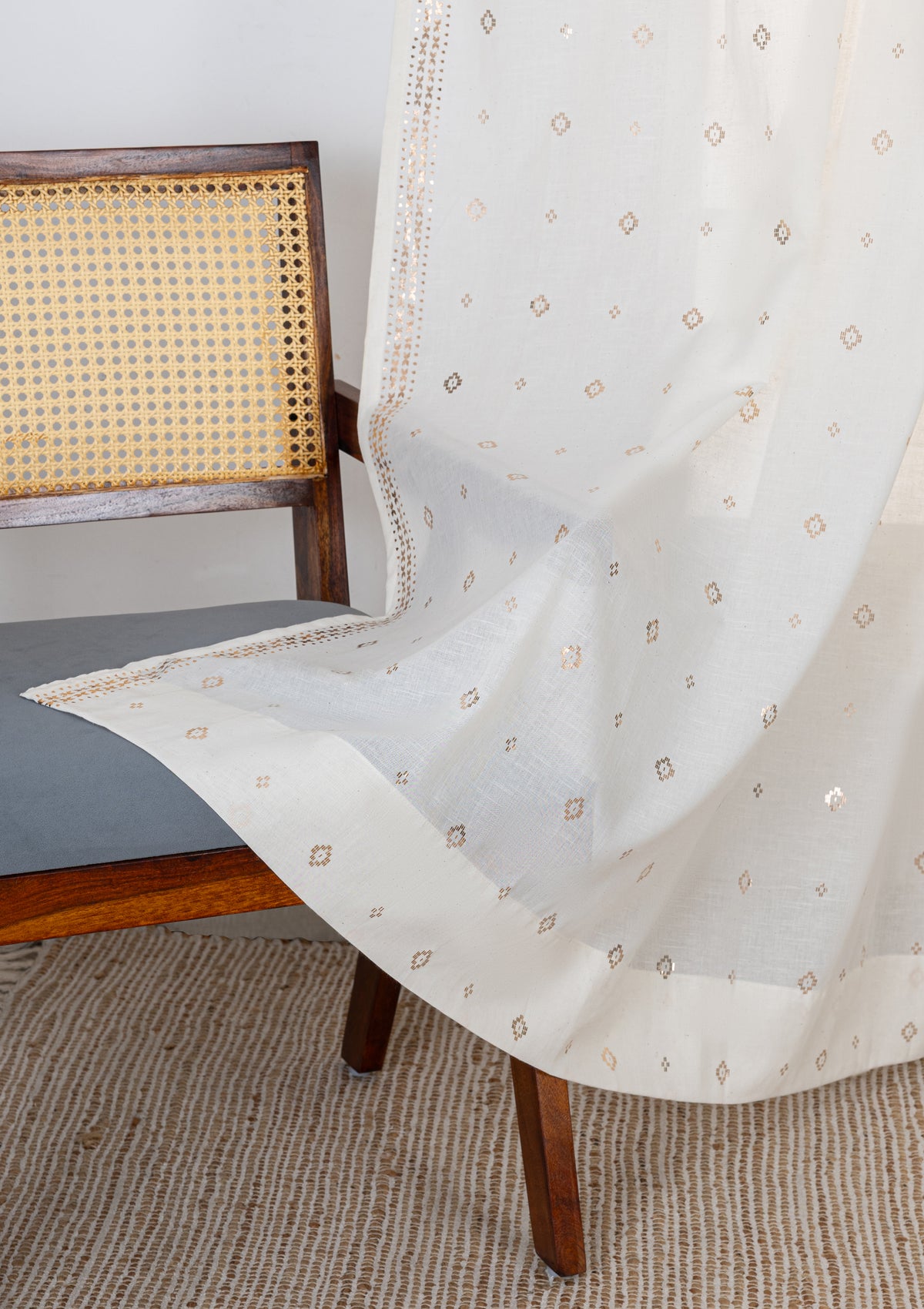 Kani Copper Beige Geometric 100% Cotton Sheer Printed Curtain For Livingroom / Bedroom | Light Filtering | Single Piece