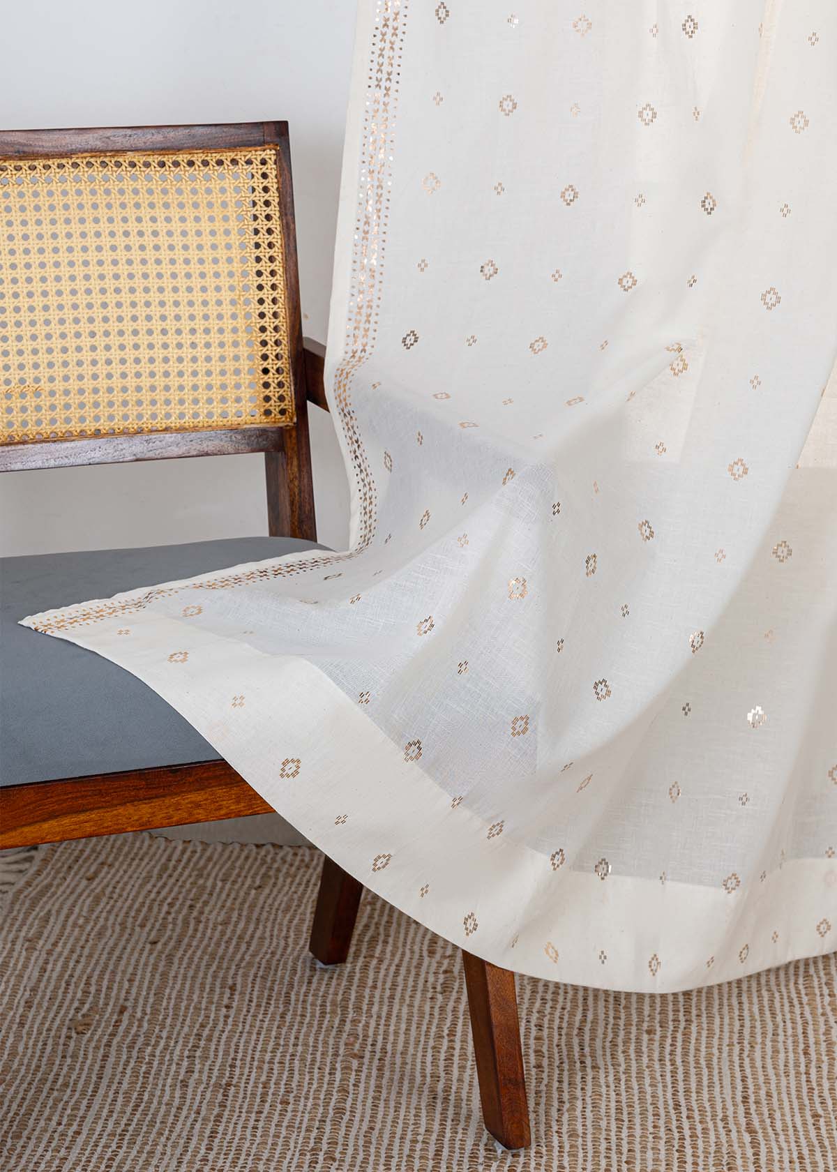 Kani Copper Beige Geometric 100% Cotton Sheer Printed Curtain For Livingroom / Bedroom | Light Filtering | Single Piece