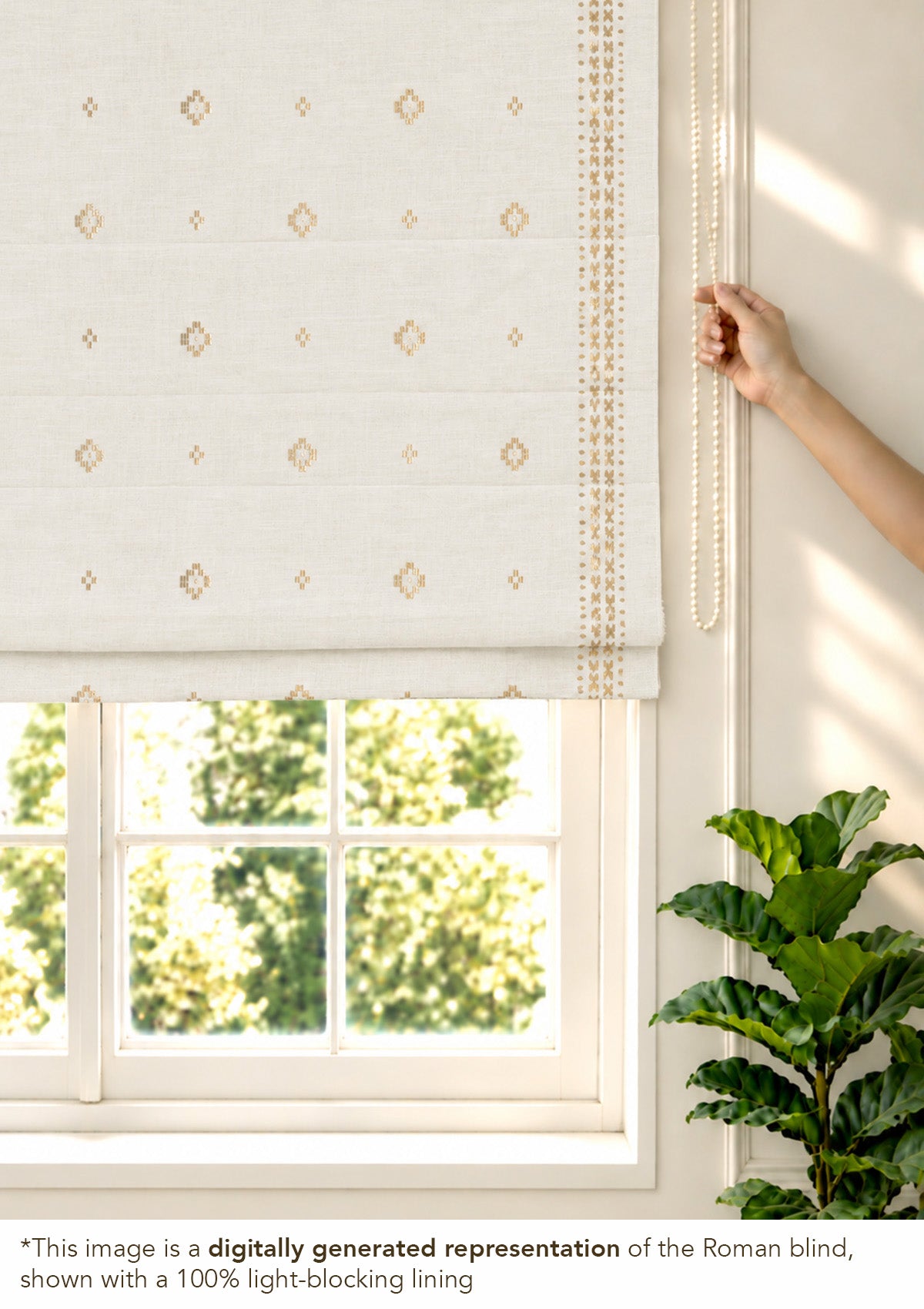Kani Copper Beige Geometric 100% Cotton Sheer Printed Blind For Livingroom / Bedroom | Light Filtering
