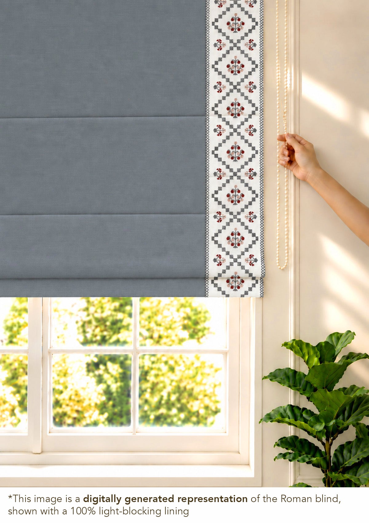 Ketaki Mist Blue & Pink Geometric 100% Cotton Embroidered Blind For Livingroom / Bedroom | Room Darkening