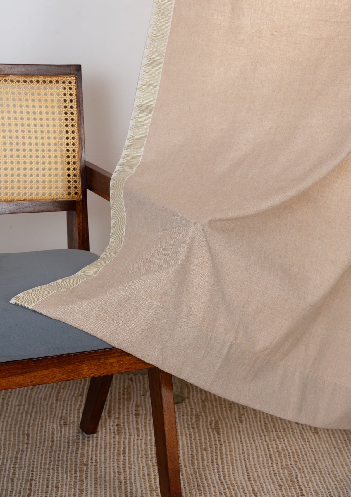 Kinari Pink Sand & Gold Ethnic Linen Cotton Blend Textured Curtain For Livingroom / Bedroom | Room Darkening | Single Piece