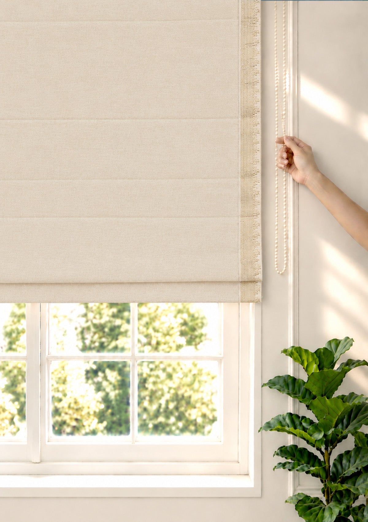 Kinari Solid Linen Beige & Gold Ethnic Linen Cotton Blend Textured Blind For Livingroom / Bedroom | Light Reduction