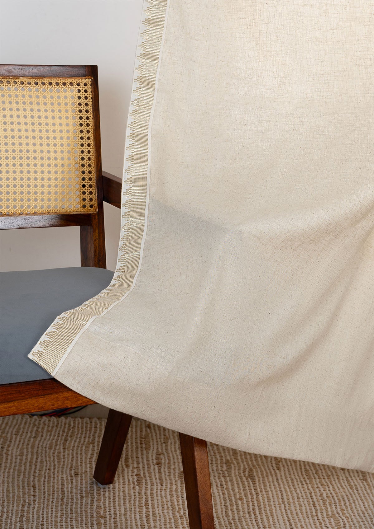 Kinari Solid Linen Gold & Beige Ethnic Cotton Blend Textured Curtain For Livingroom / Bedroom | Light Reduction | Single Piece