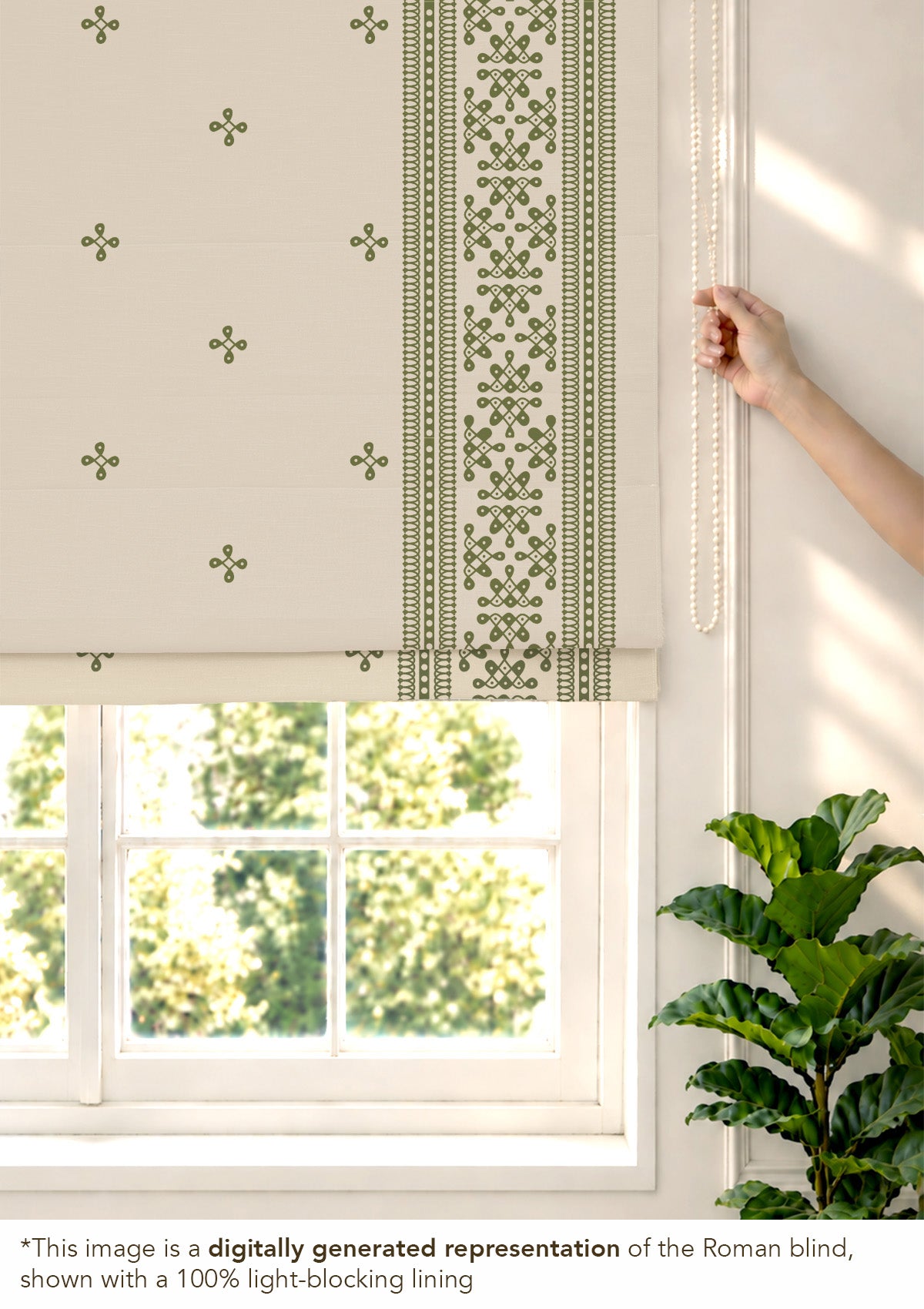 Kolam Pepper Green Minimal 100% Cotton Printed Blind For Livingroom / Bedroom | Light Reduction