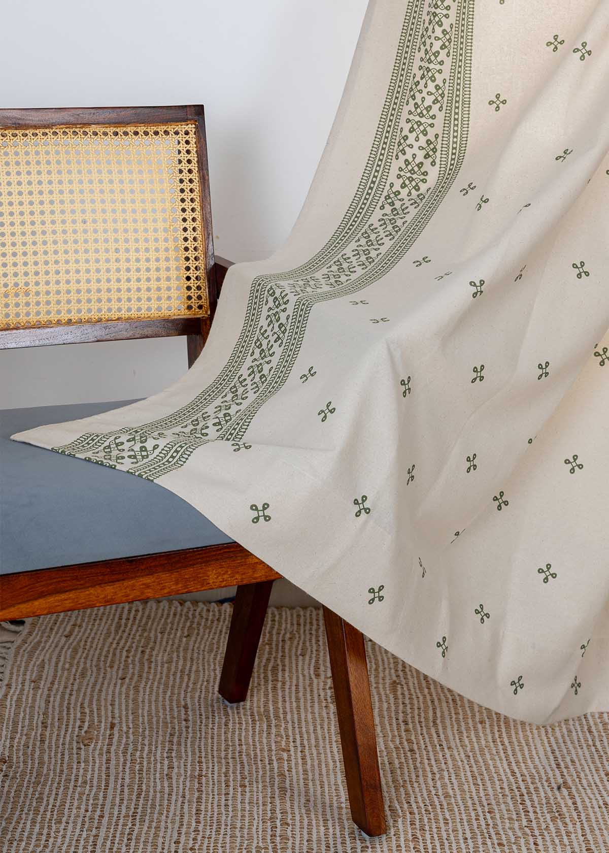 Kolam Pepper Green Minimal 100% Cotton Printed Curtain For Livingroom / Bedroom | Light Reduction | Single Piece