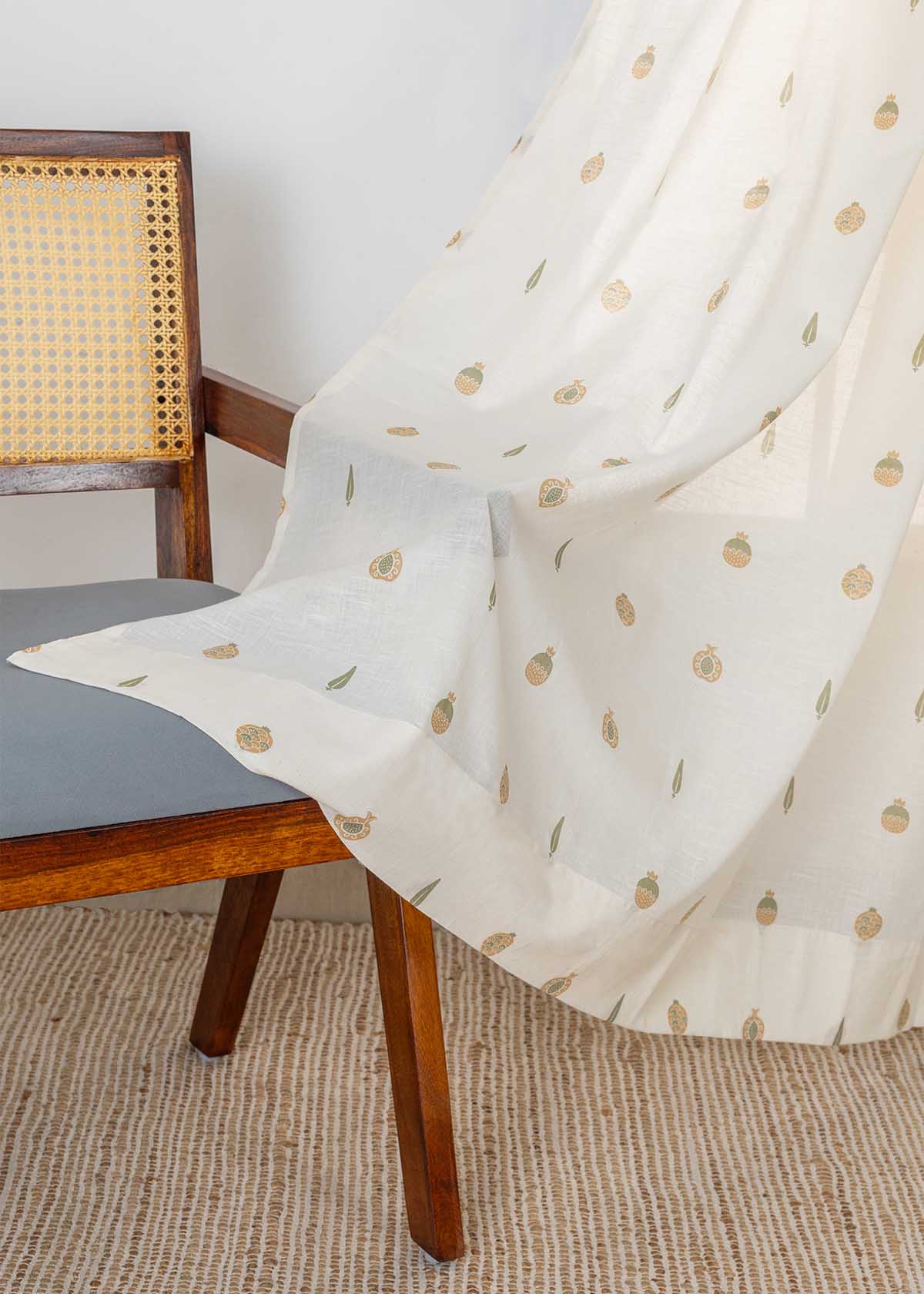 Madhuram Green & Beige Ethnic 100% Cotton Sheer Printed Curtain For Livingroom / Bedroom | Light Filtering | Single Piece