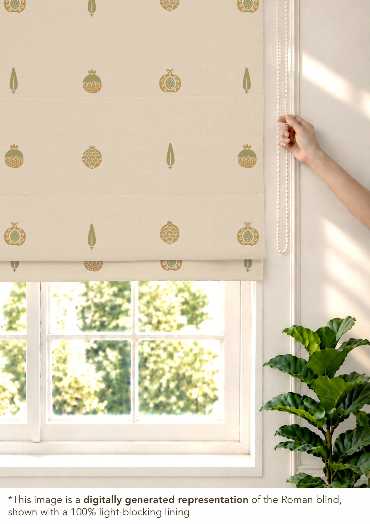 Madhuram Green & Beige Ethnic 100% Cotton Sheer Printed Blind For Livingroom / Bedroom | Light Filtering
