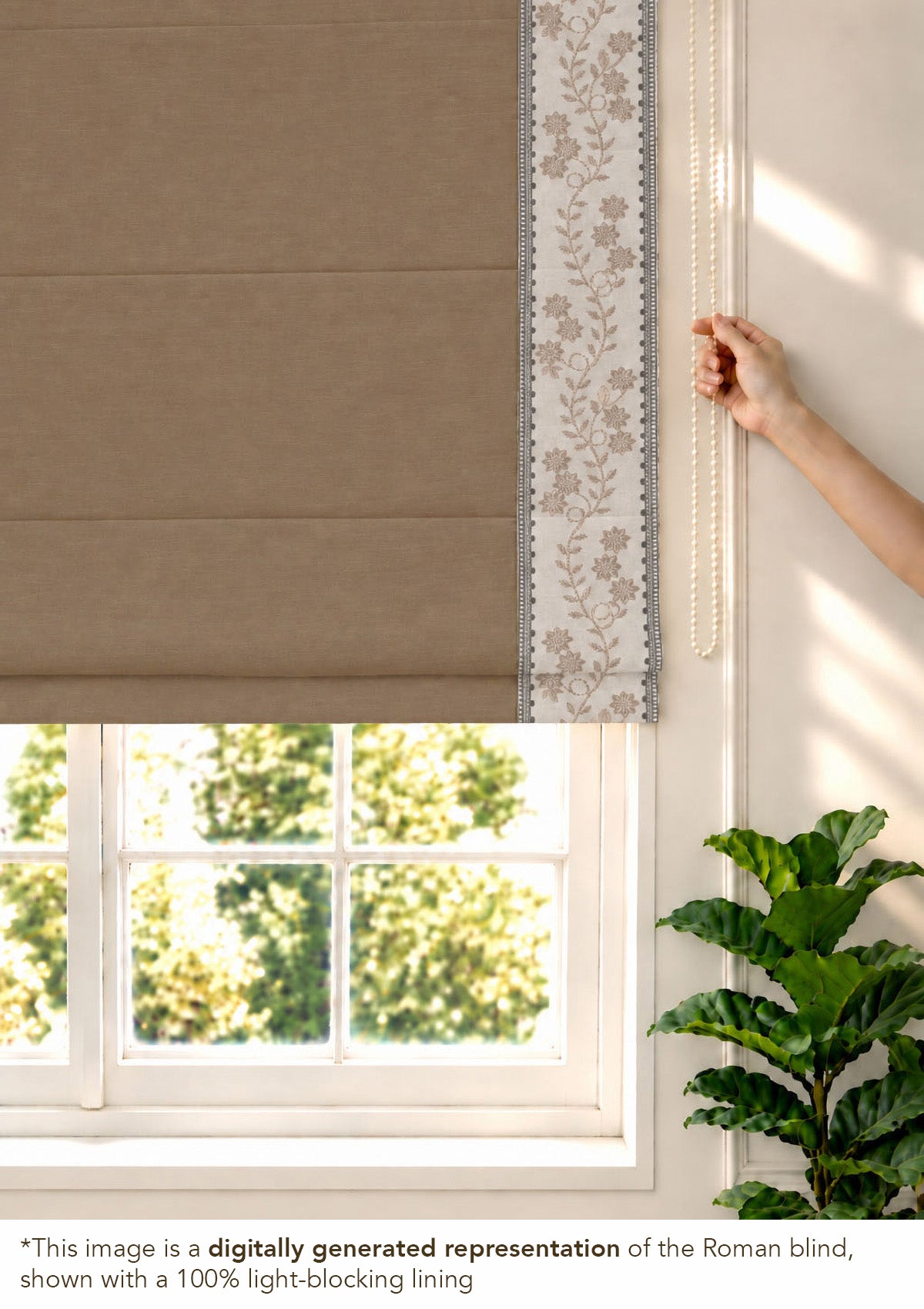 Mogra Chocolate Brown & Grey Floral 100% Cotton Embroidered Blind For Livingroom / Bedroom | Room Darkening