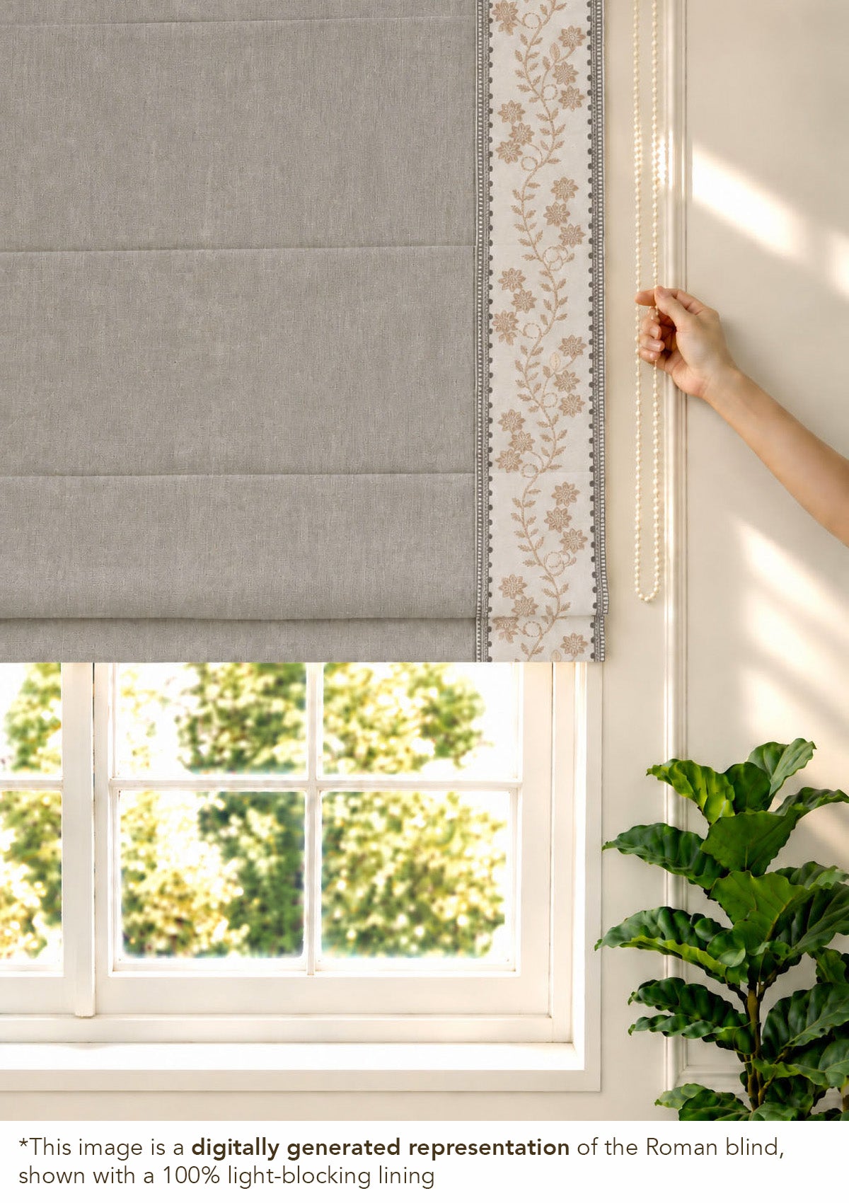 Mogra Elephant Grey & Brown Floral Linen Cotton Blend Embroidered Blind For Livingroom / Bedroom | Room Darkening