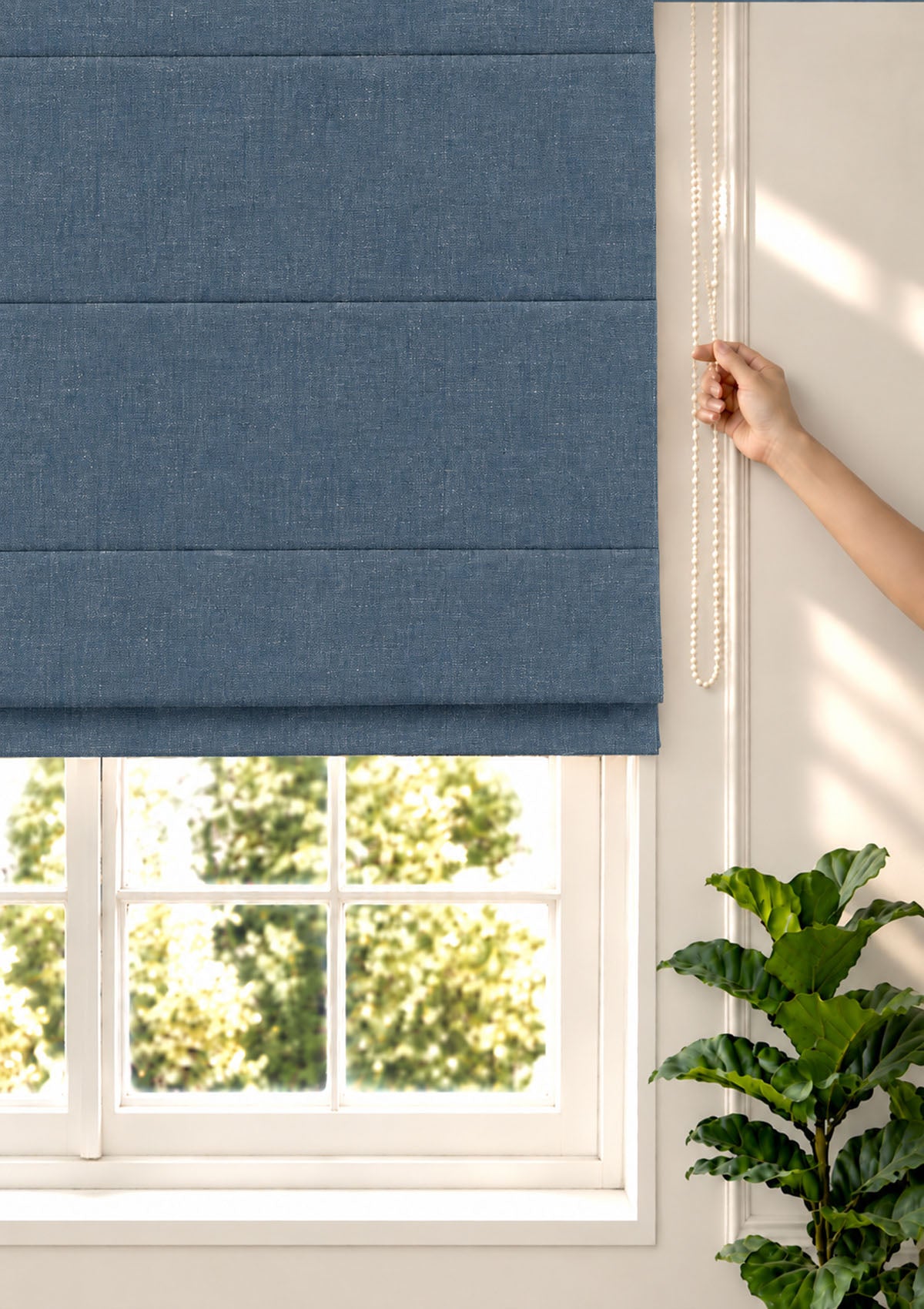Nilgiri Blue Solid Linen Cotton Blend Textured Blind For Livingroom / Bedroom | Room Darkening