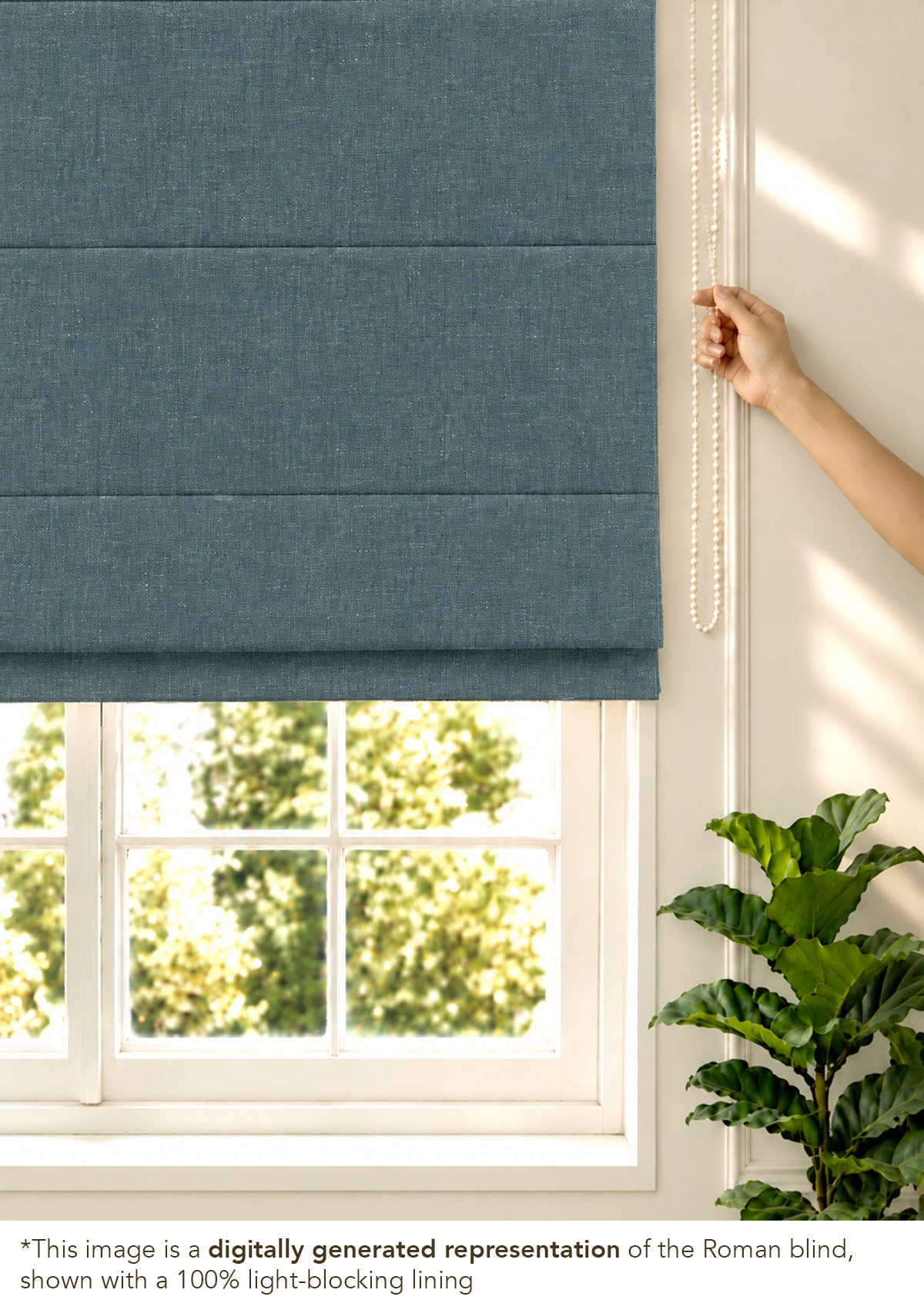 Nilgiri Blue Solid Linen Cotton Blend Textured Blind For Livingroom / Bedroom | Room Darkening