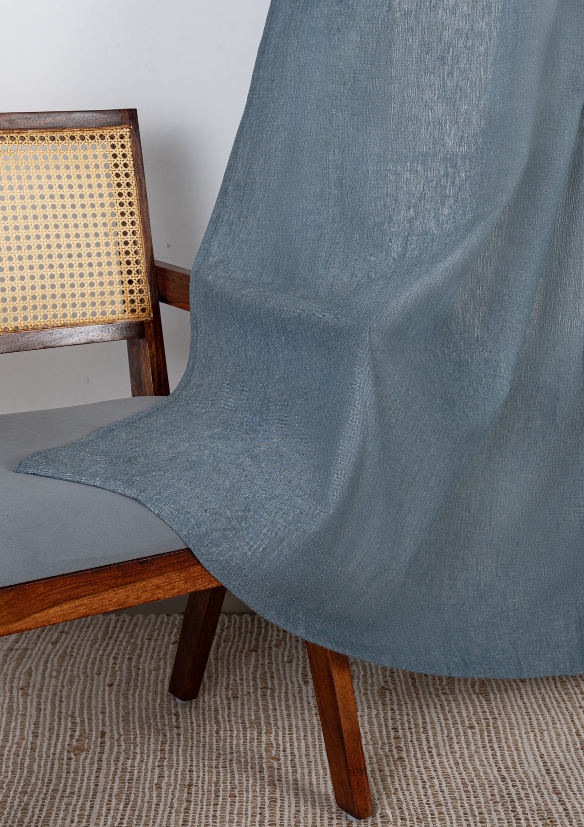 Nilgiri Blue Solid Linen Cotton Blend Textured Curtain For Livingroom / Bedroom | Room Darkening | Single Piece