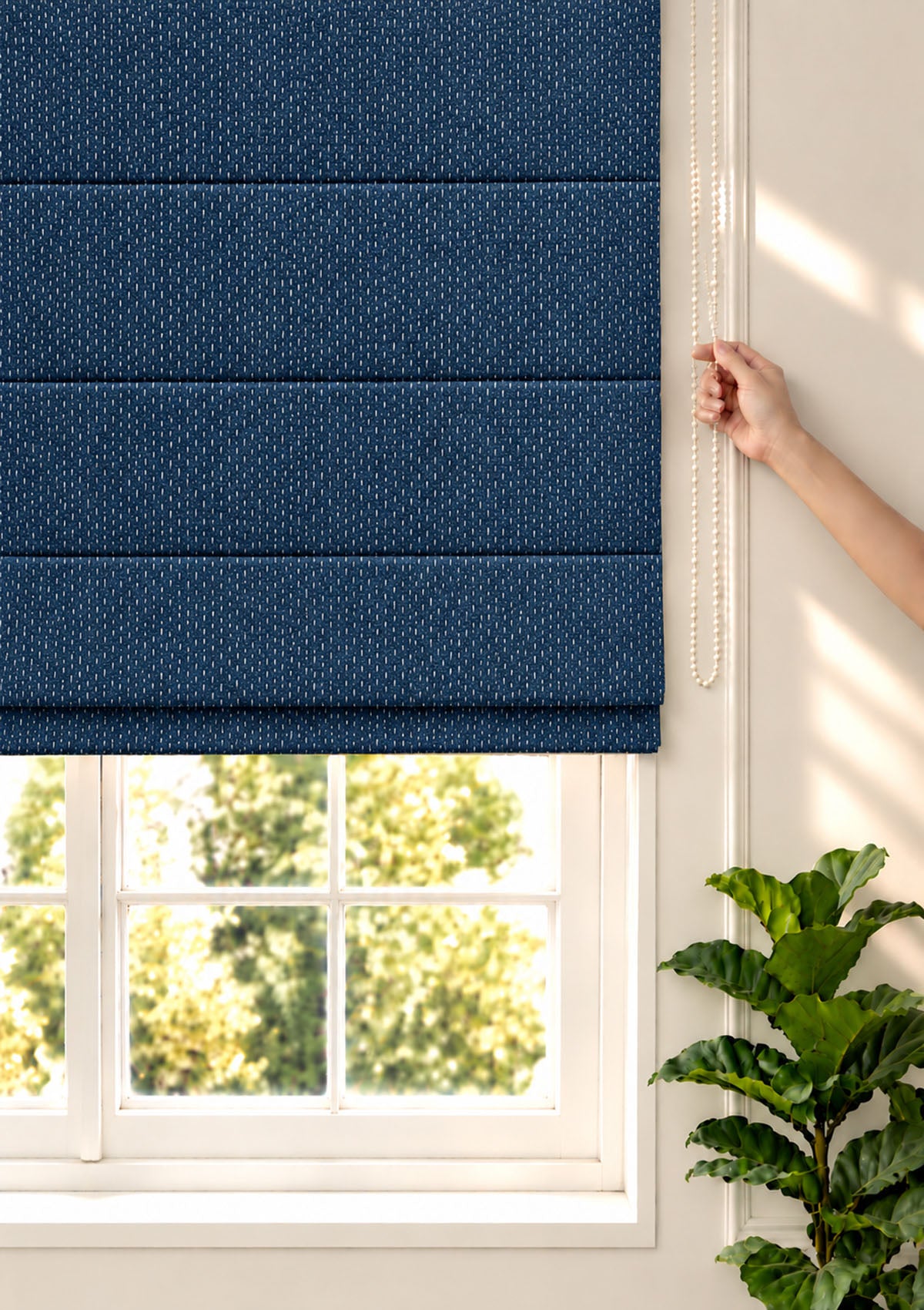 Pacific Blue 100% Cotton Textured Blind For Livingroom / Bedroom | Room Darkening