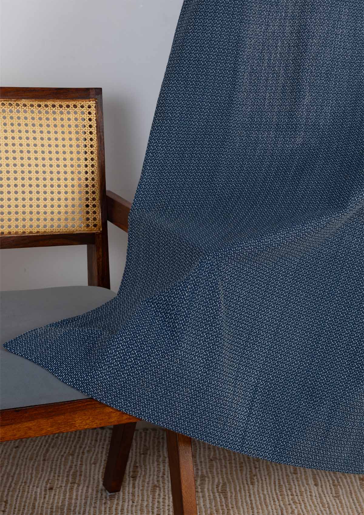 Pacific Blue 100% Cotton Textured Curtain For Livingroom / Bedroom | Room Darkening | Single Piece